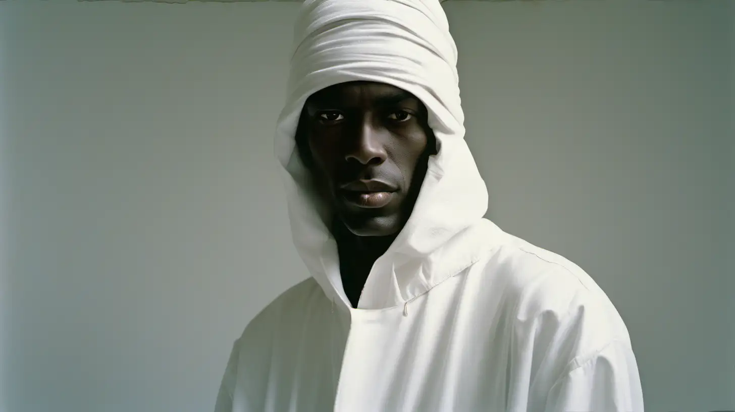 Portrait of a Person in White Garment with Head Covered Authentic Hasselblad 500C Film Photograph