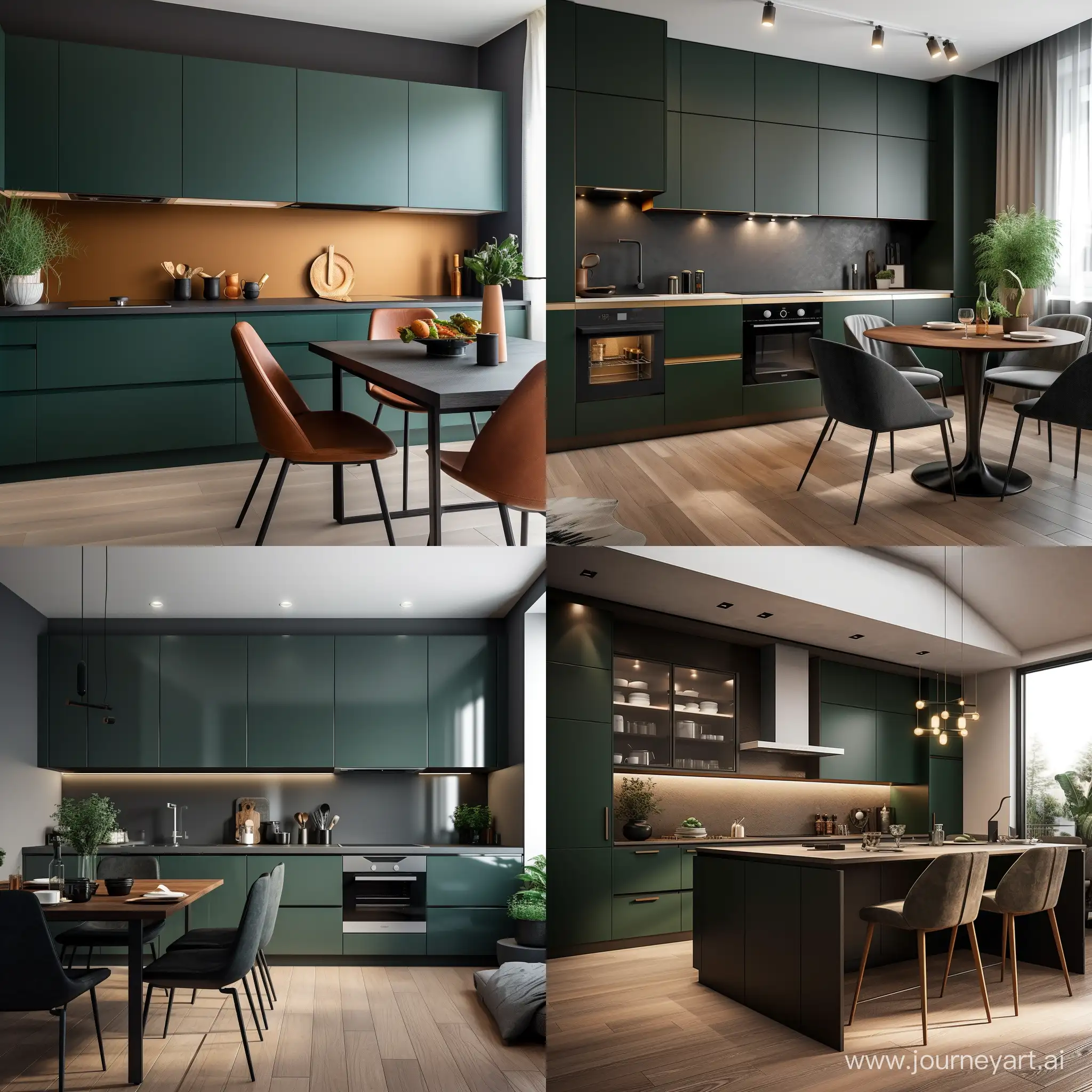 Contemporary-Dark-Green-Matte-Kitchen-with-Frameless-Furniture-Fronts