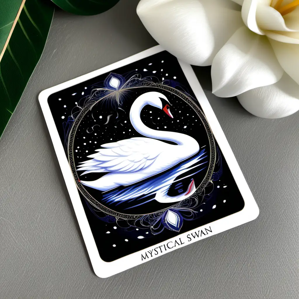 Mystical white Swan and black swan oracle card