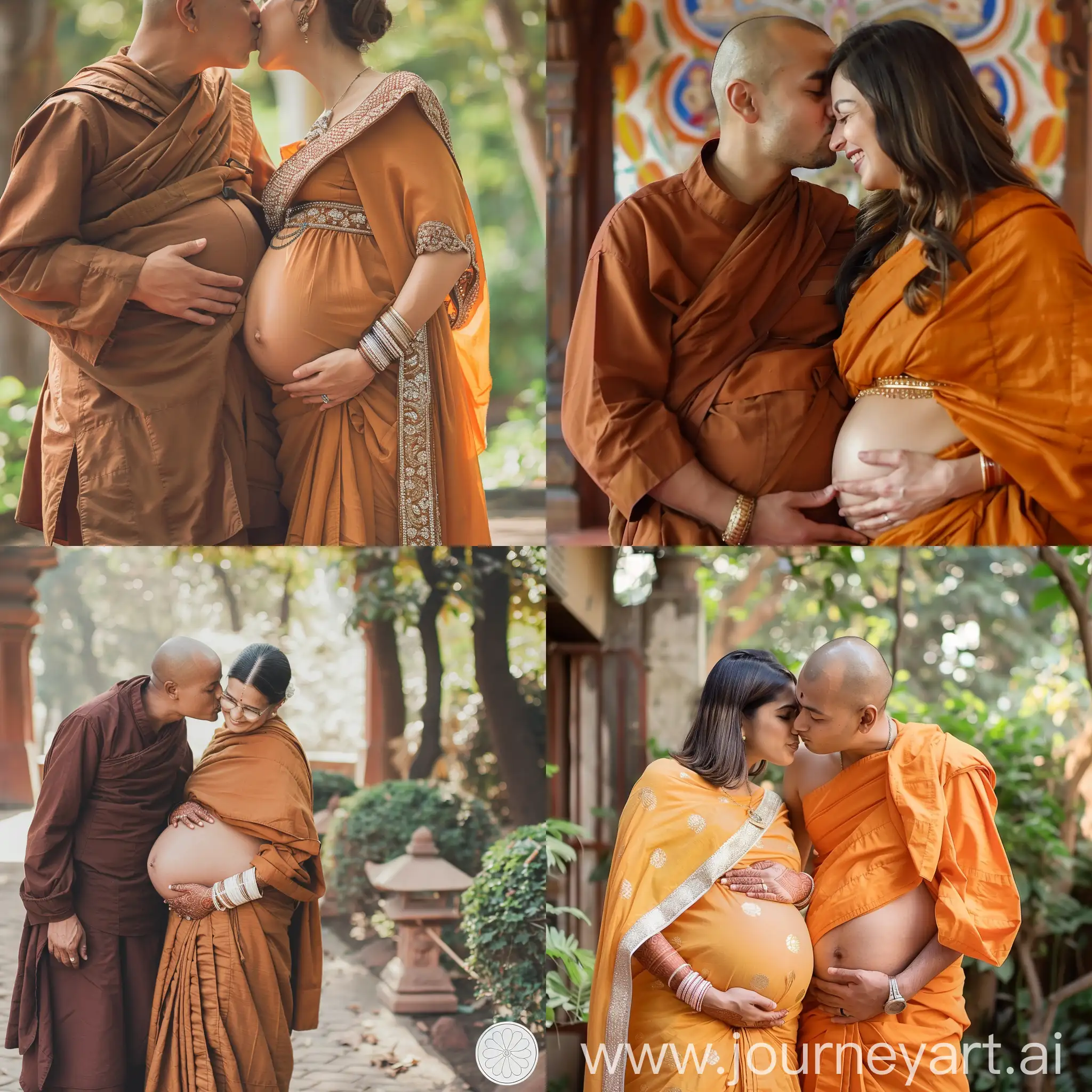 An Indian monk kissing on his wife stomach 