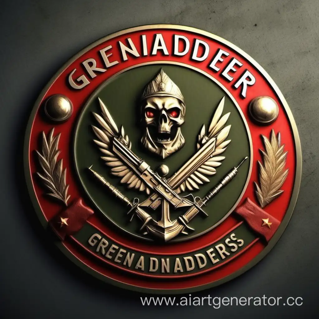 Сделай круглую эмблему для военной команды под названием - "Гренадеры" и чтобы название на логотипе было на русском языке и картинка была светлая без теней