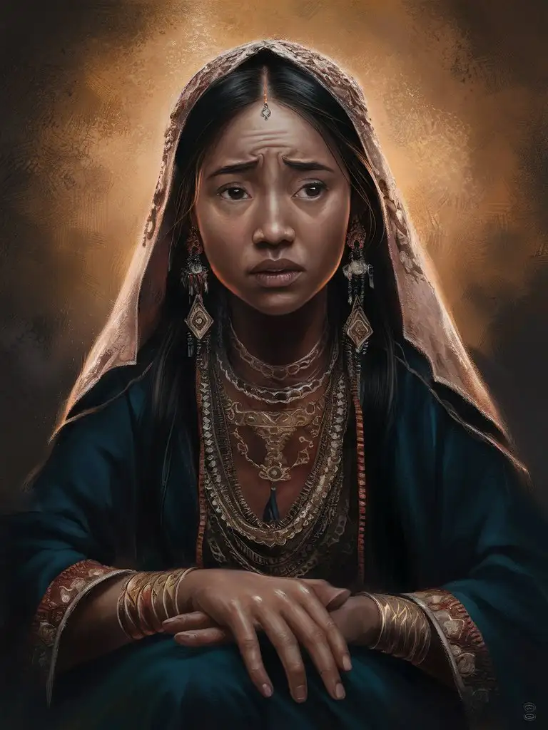 A beautiful ethnic woman looking worried or contemplating 