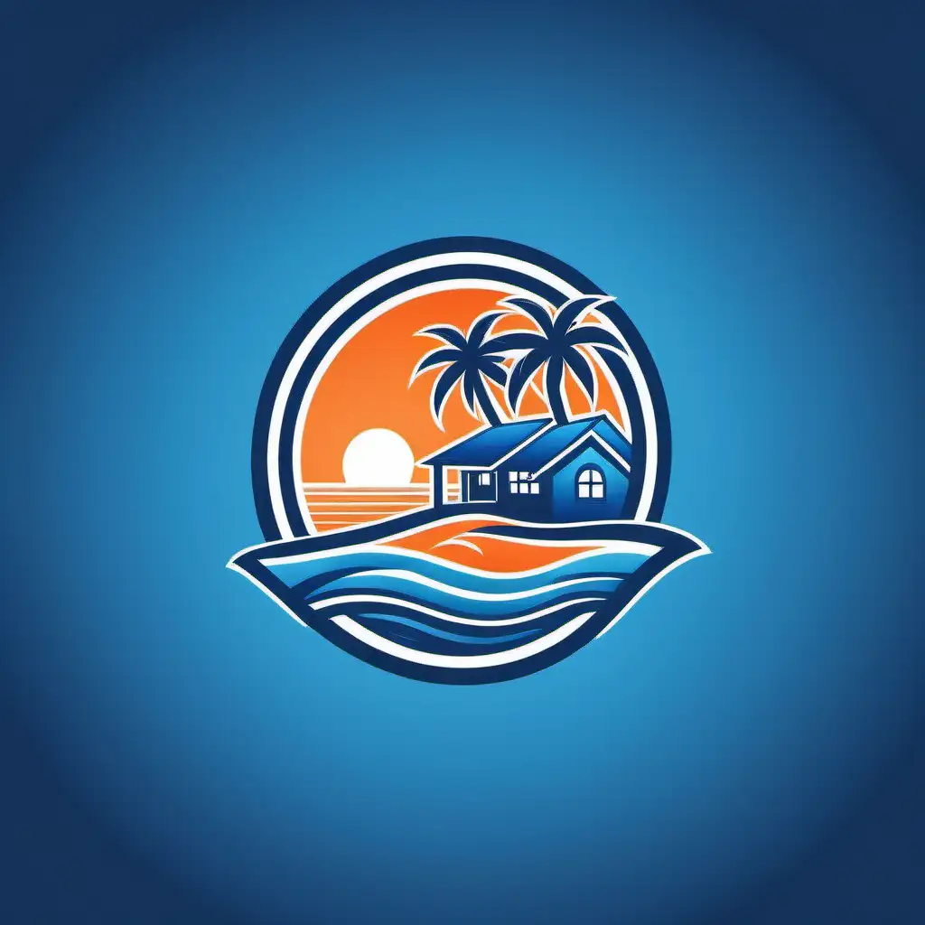 Logo for a property management resort, ocean, blue color and oranje, white , no text, 

nice and fun professional logo