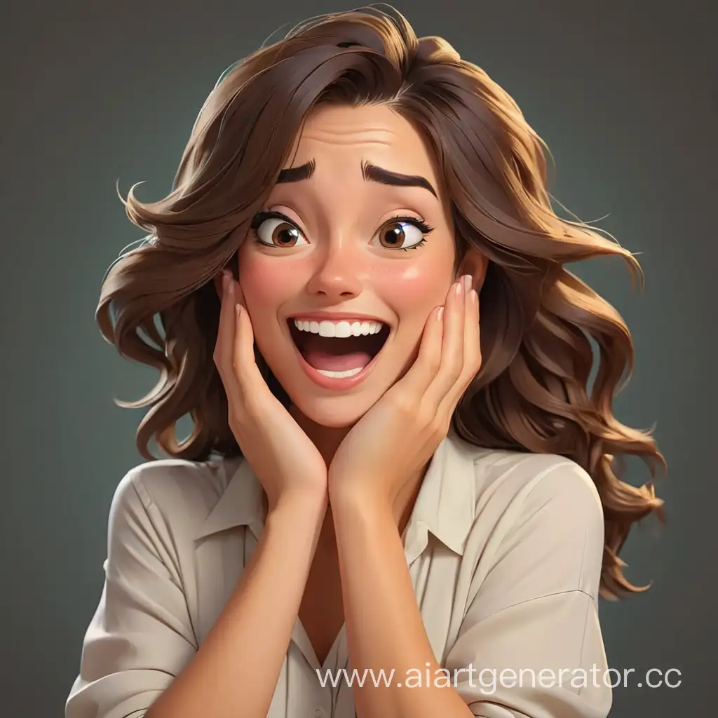 Cheerful-Cartoon-Woman-Giggling-with-Hand-Over-Mouth