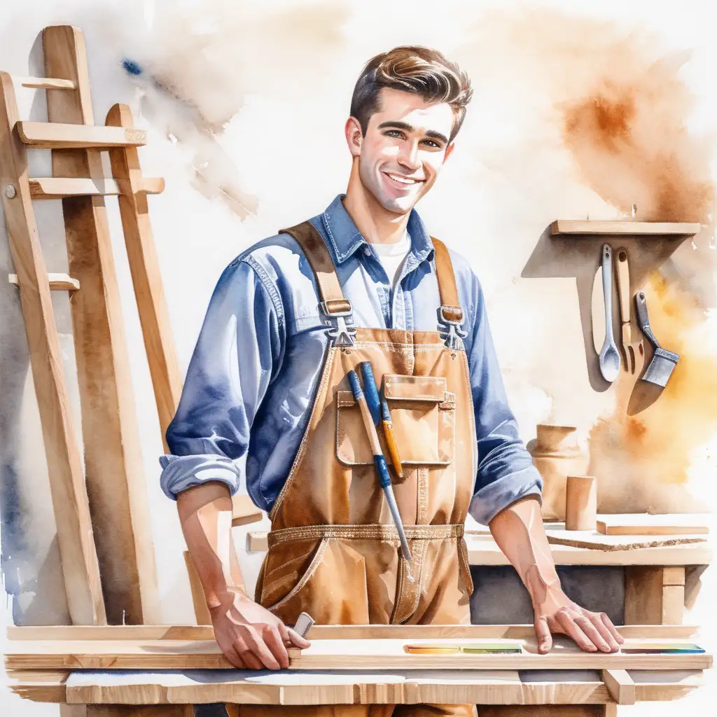 Skilled Carpenter Working with Watercolor Palette
