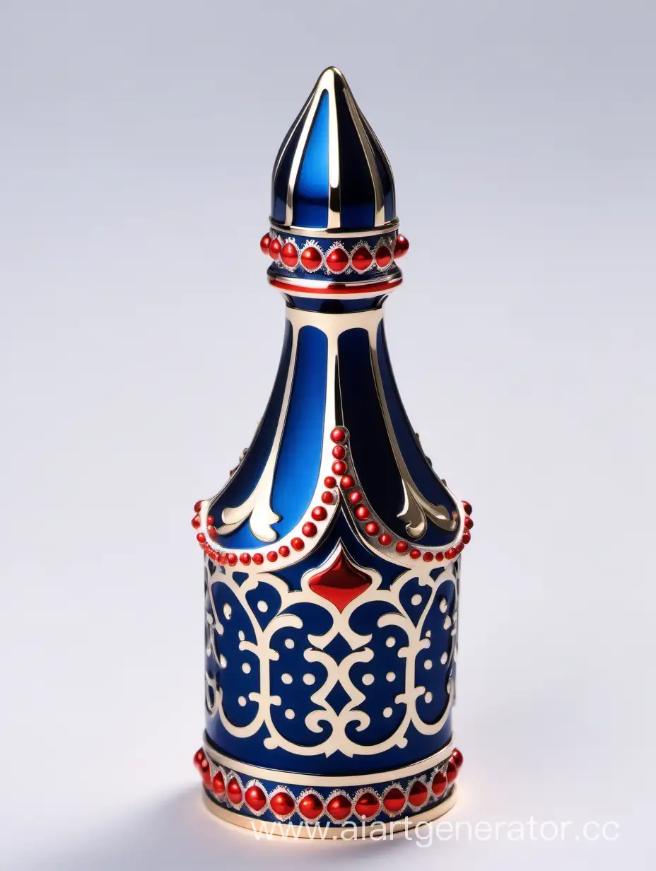 Luxurious-Zamac-Perfume-Bottle-Cap-in-Shiny-Dark-Blue-with-Matt-Red-and-White-Accents