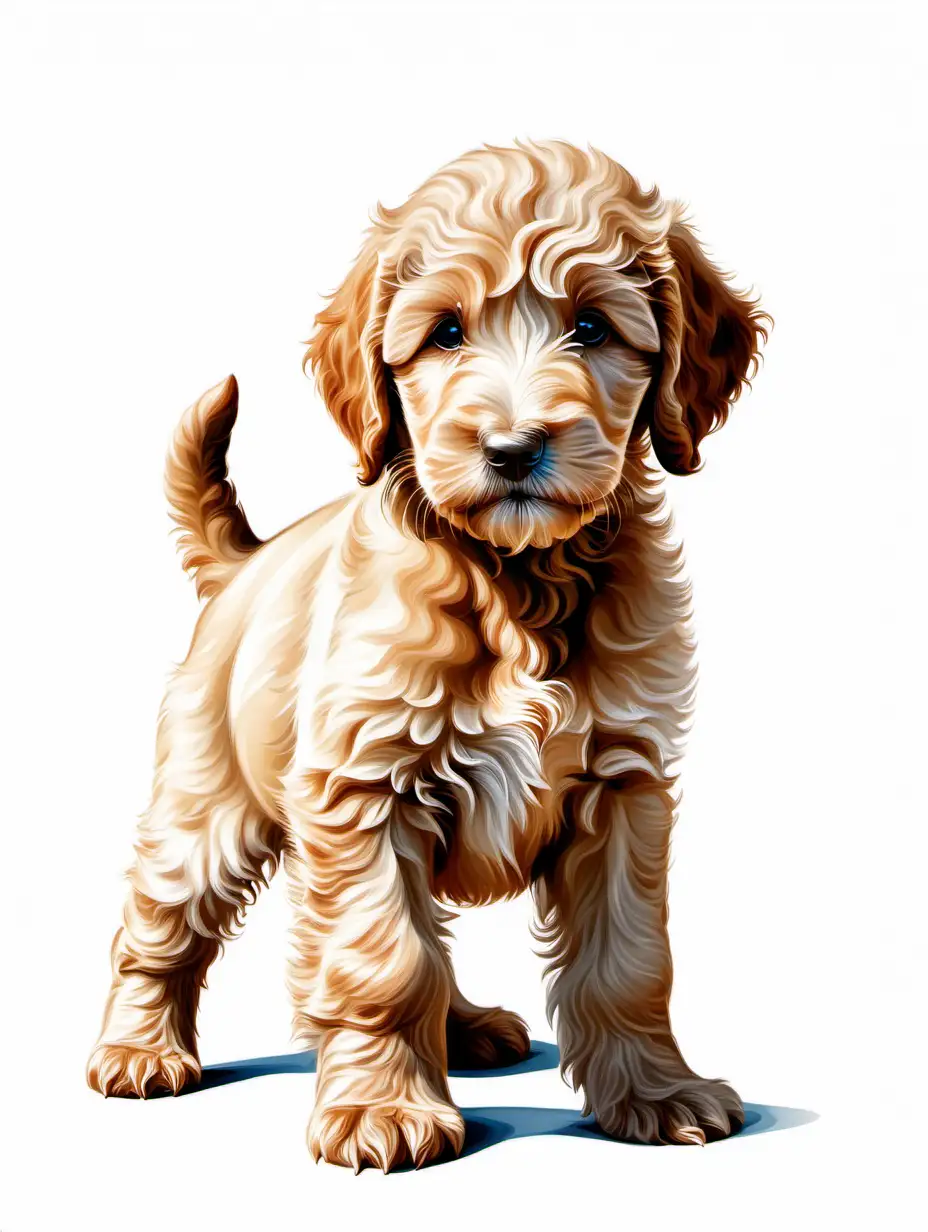 Painting of full body cute Labradoodle puppy 
on white background. 
 Do not crop. 
