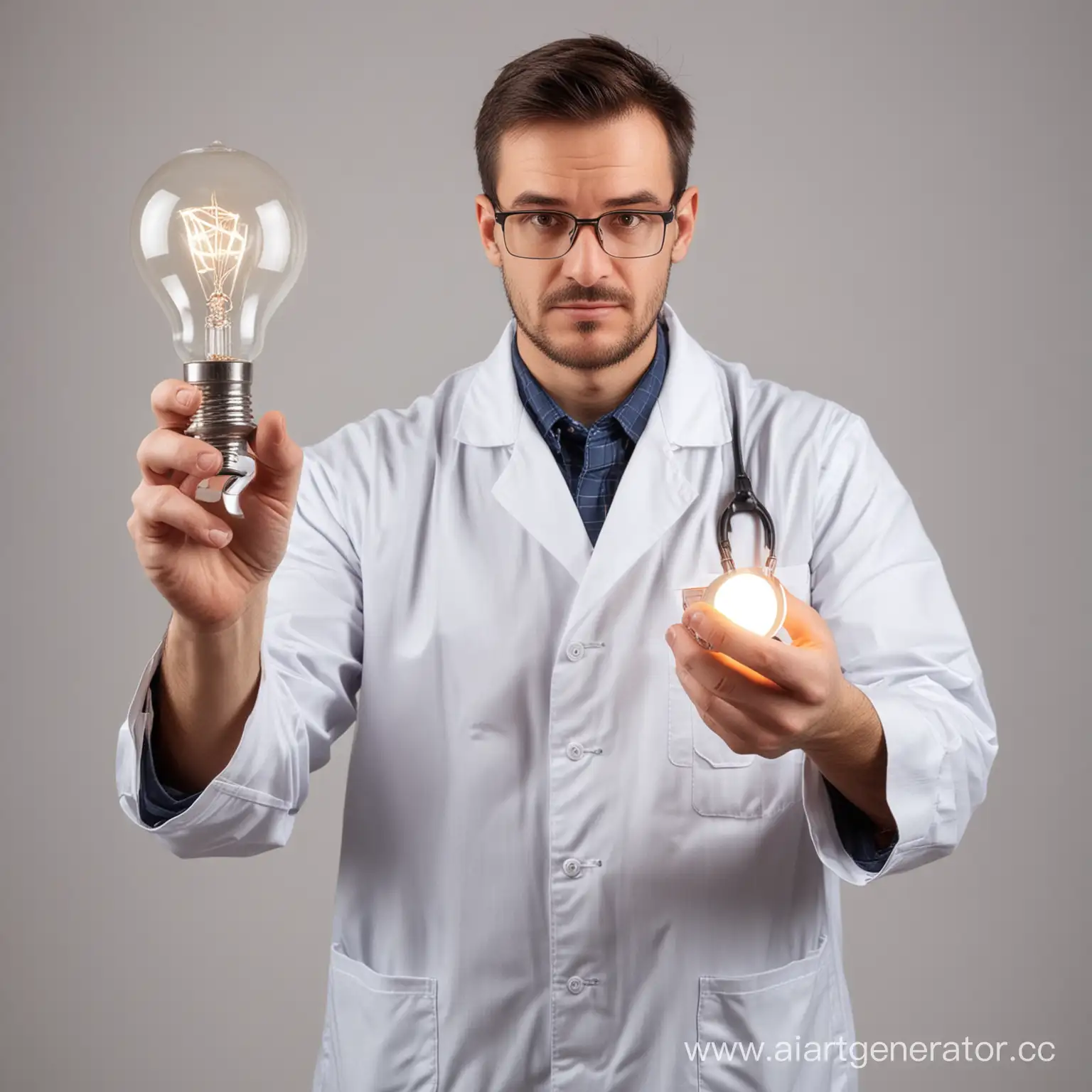 Electrician-Holding-Incandescent-Bulb-Amid-Electrical-Discharges