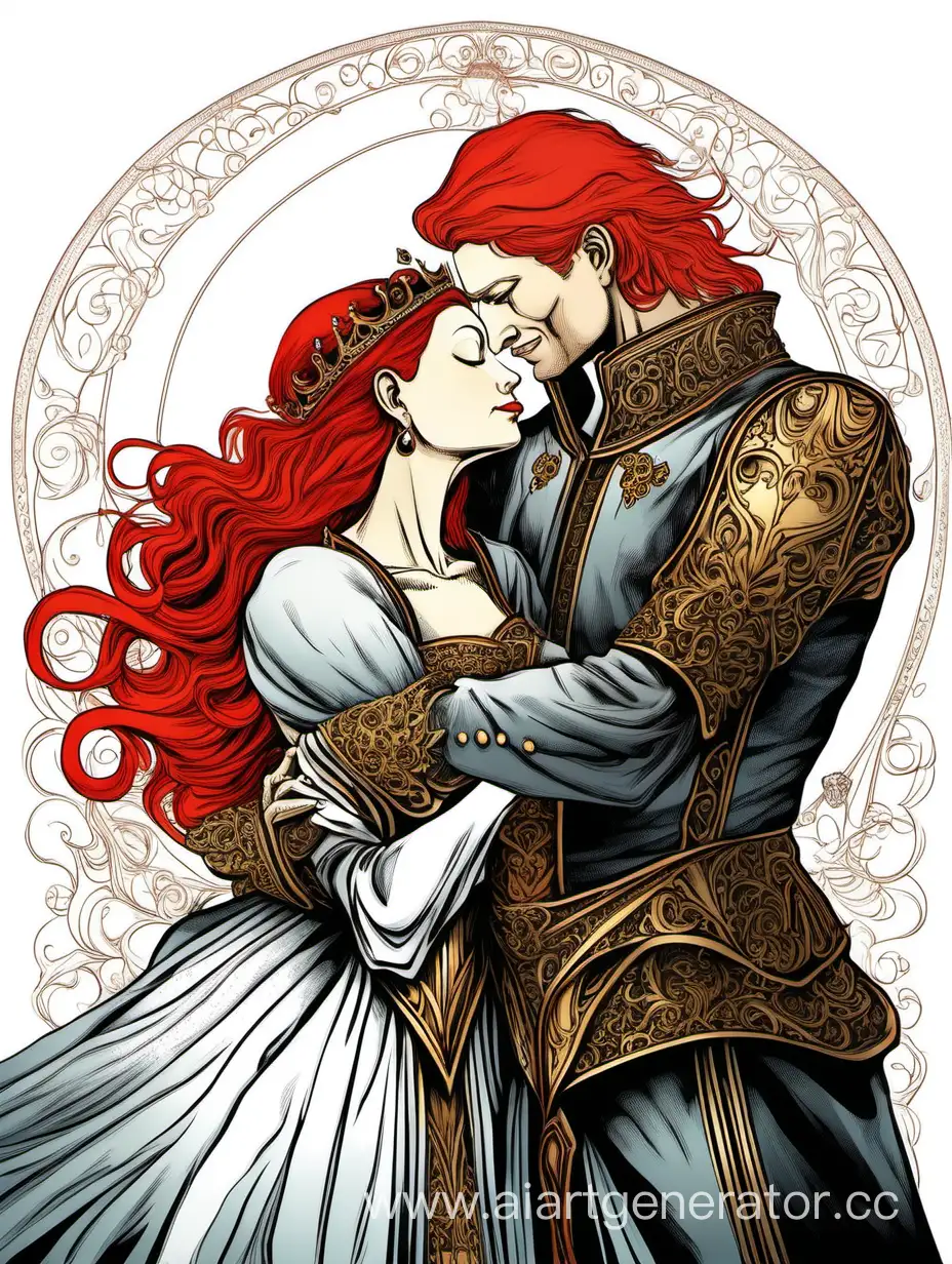 The red-haired queen embraces her blond husband
