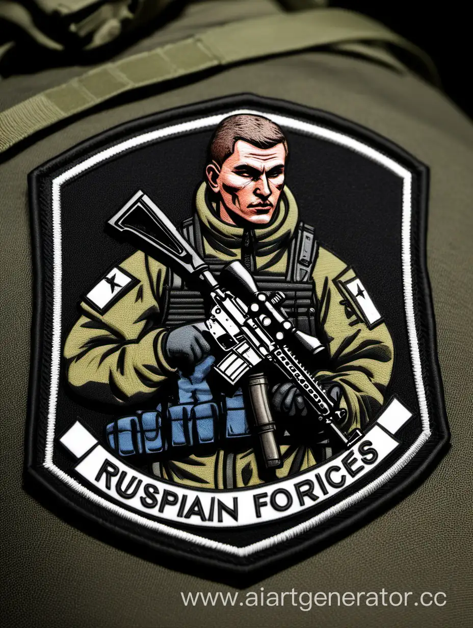 Нарисуй русского спецназовца со снайперской винтовкой в руках и нашивкой на плечах с надписью СГП