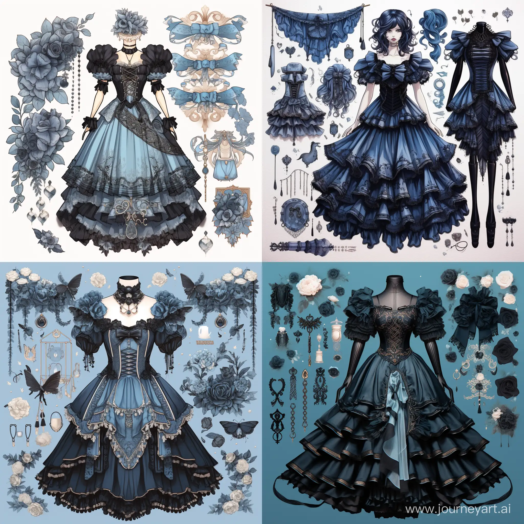 Gothic-Kawaii-Fashion-Reference-Sheet-in-Blue-Palette
