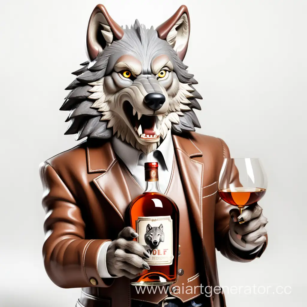 Stylish-Wolf-Holding-a-Bottle-of-Cognac-on-White-Background