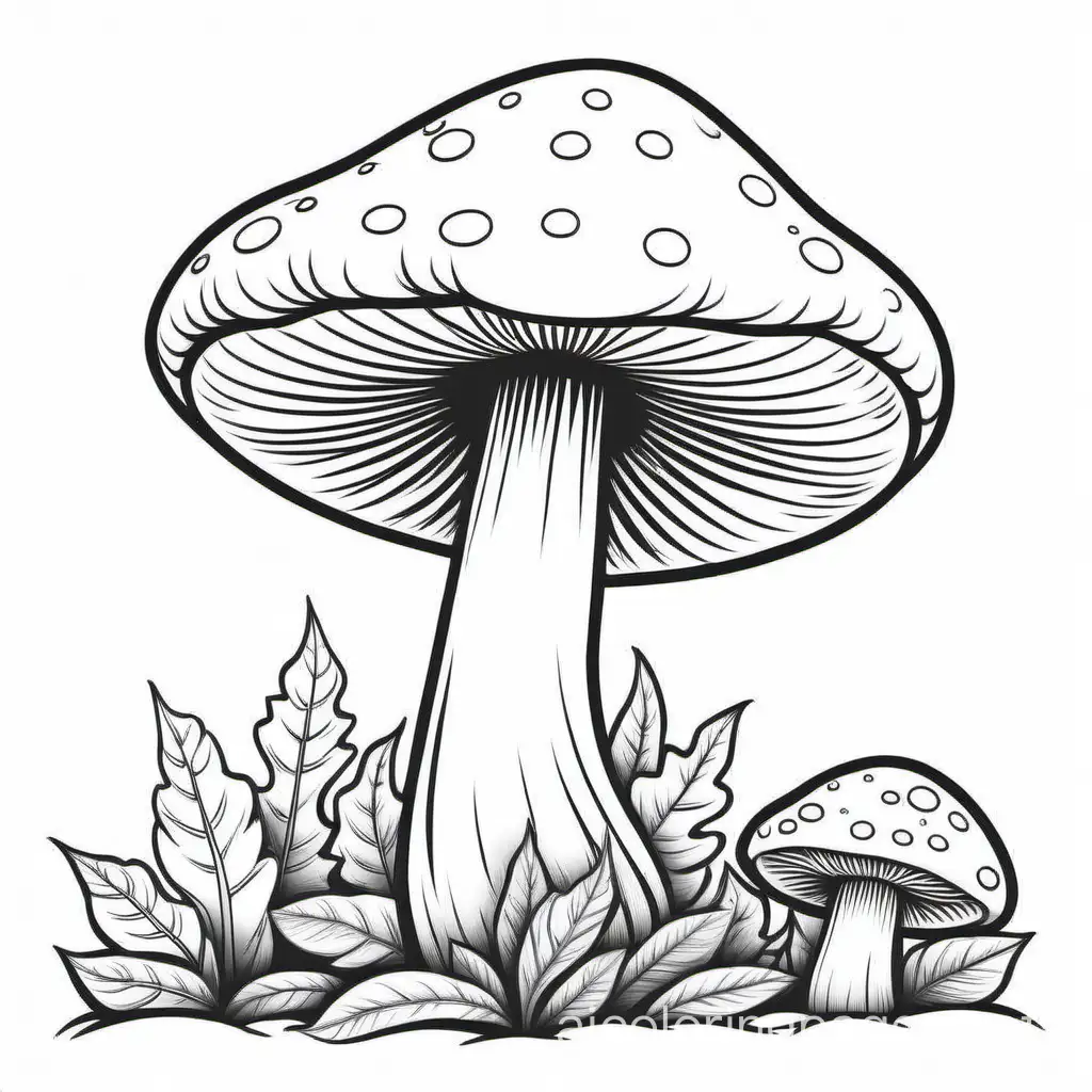 Illustrate a elegant mushroom coloring page , Coloring Page, black and white, line art, white background, Simplicity, Ample White Space. The background of the coloring page is plain white to make it easy for young children to color within the lines. The outlines of all the subjects are easy to distinguish, making it simple for kids to color without too much difficulty
