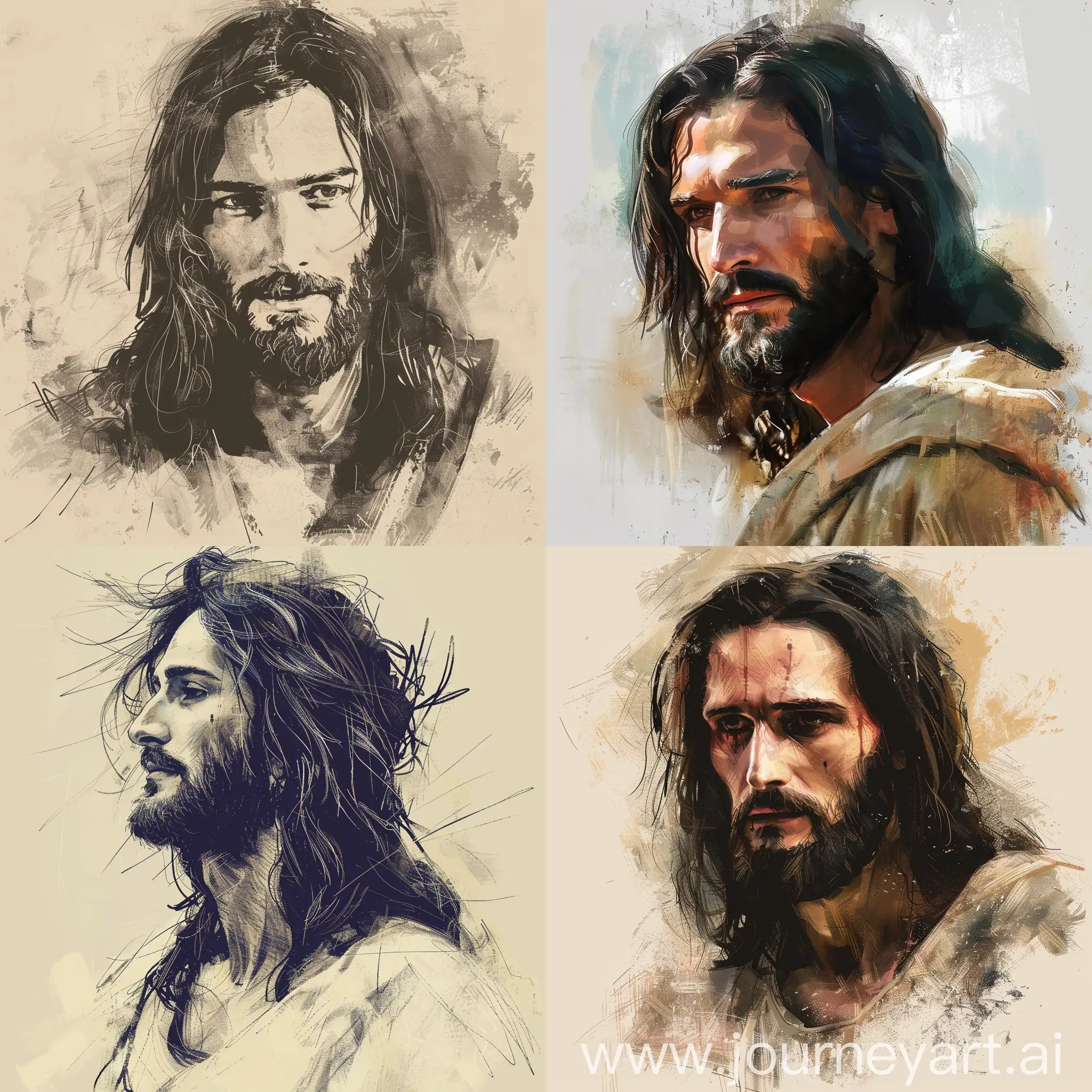 Inspiring portrait of Jesus Christ. Digital art, sketch.
