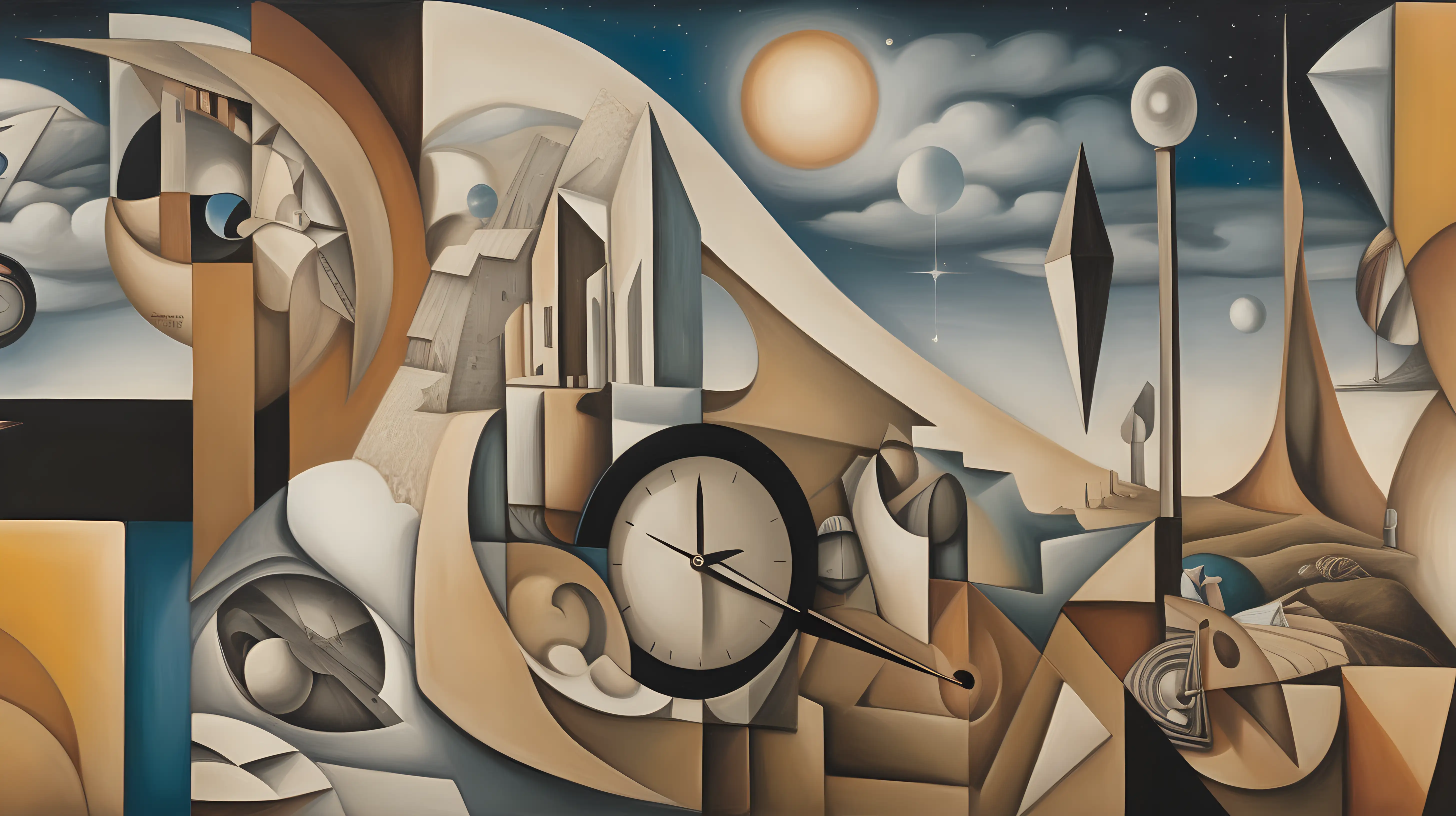 Dreaming in Cubist Time: Explore the concept of time as fluid and nonlinear in a Cubist dreamscape, where past, present, and future intersect in a mesmerizing collage of moments.