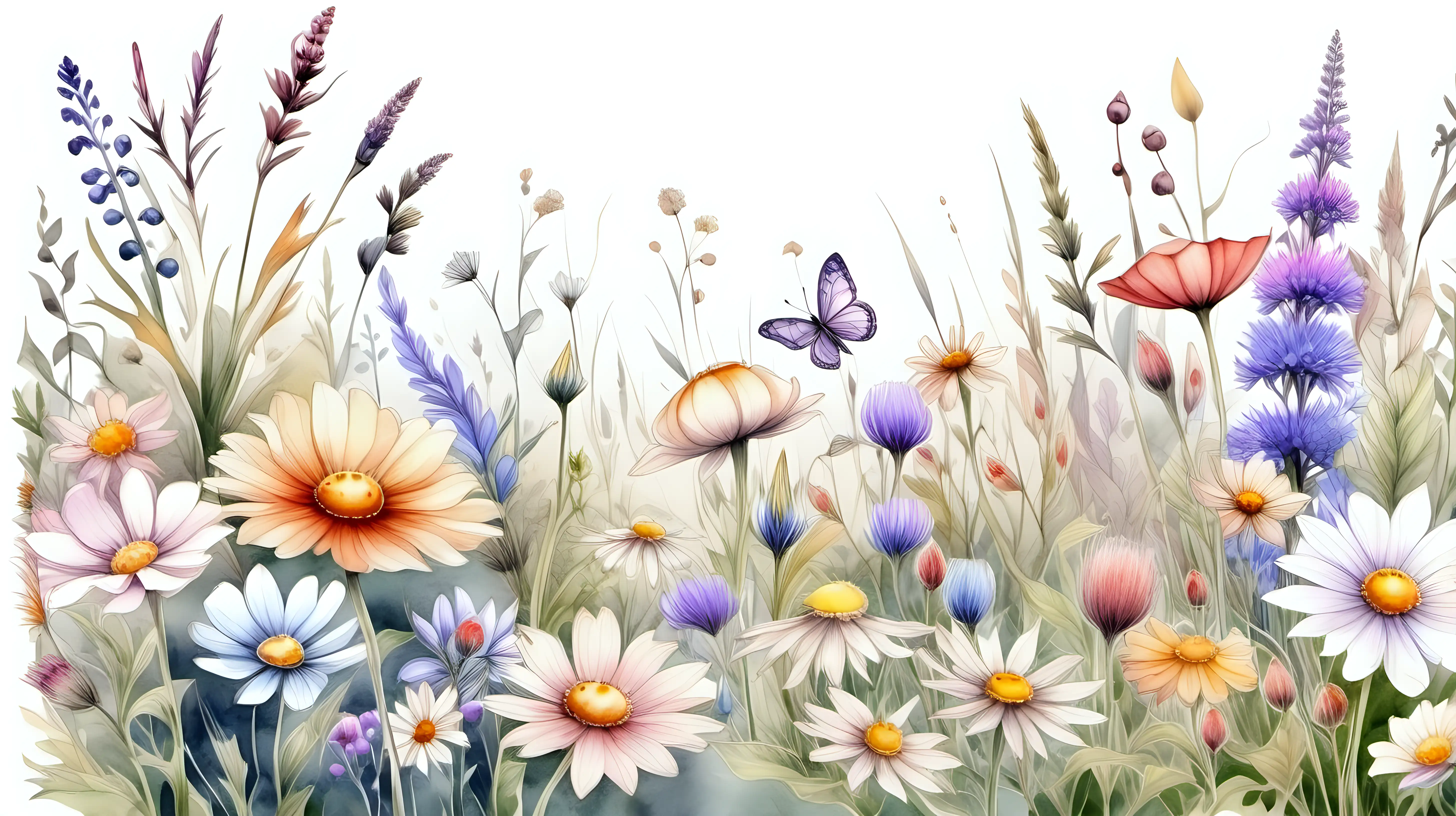 Enchanting Fairytale Meadow with Watercolor Style Illustration