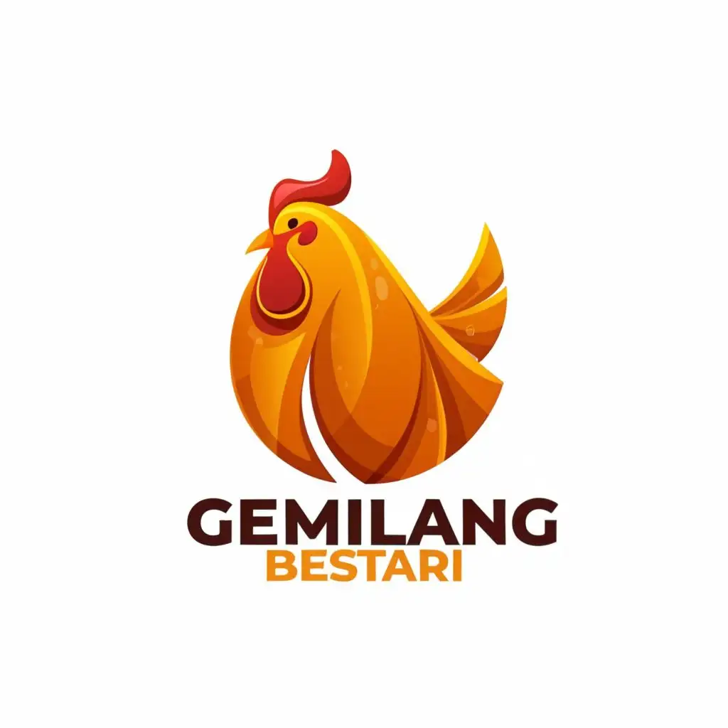 logo, Chicken icon with sharp orange and red color, with the text "Gemilang Bestari", typography, be used in Animals Pets industry