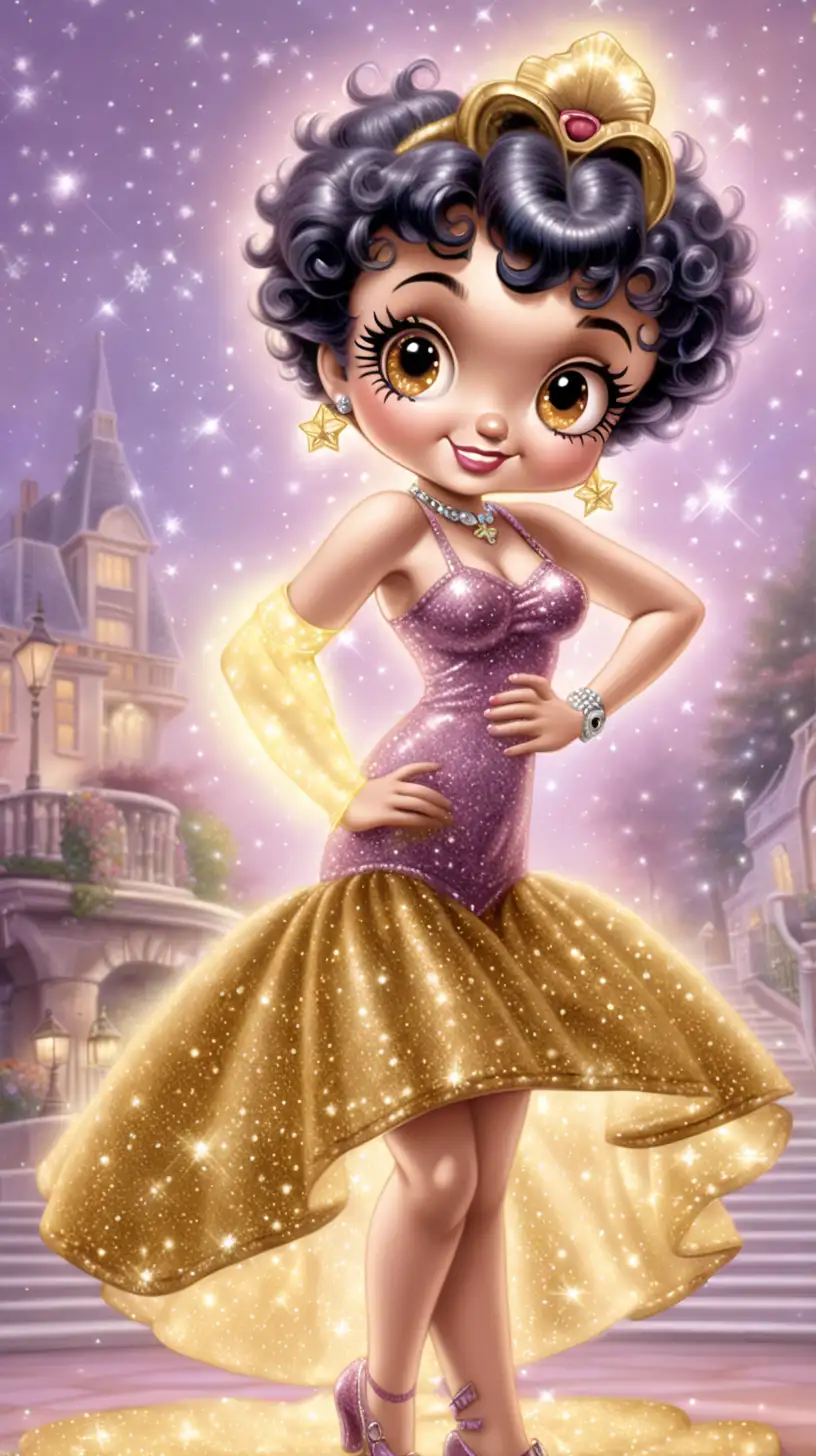 Betty Boop in Glittery Mauve and Brown Embracing Sparklecore with a Thomas Kinkade Glow
