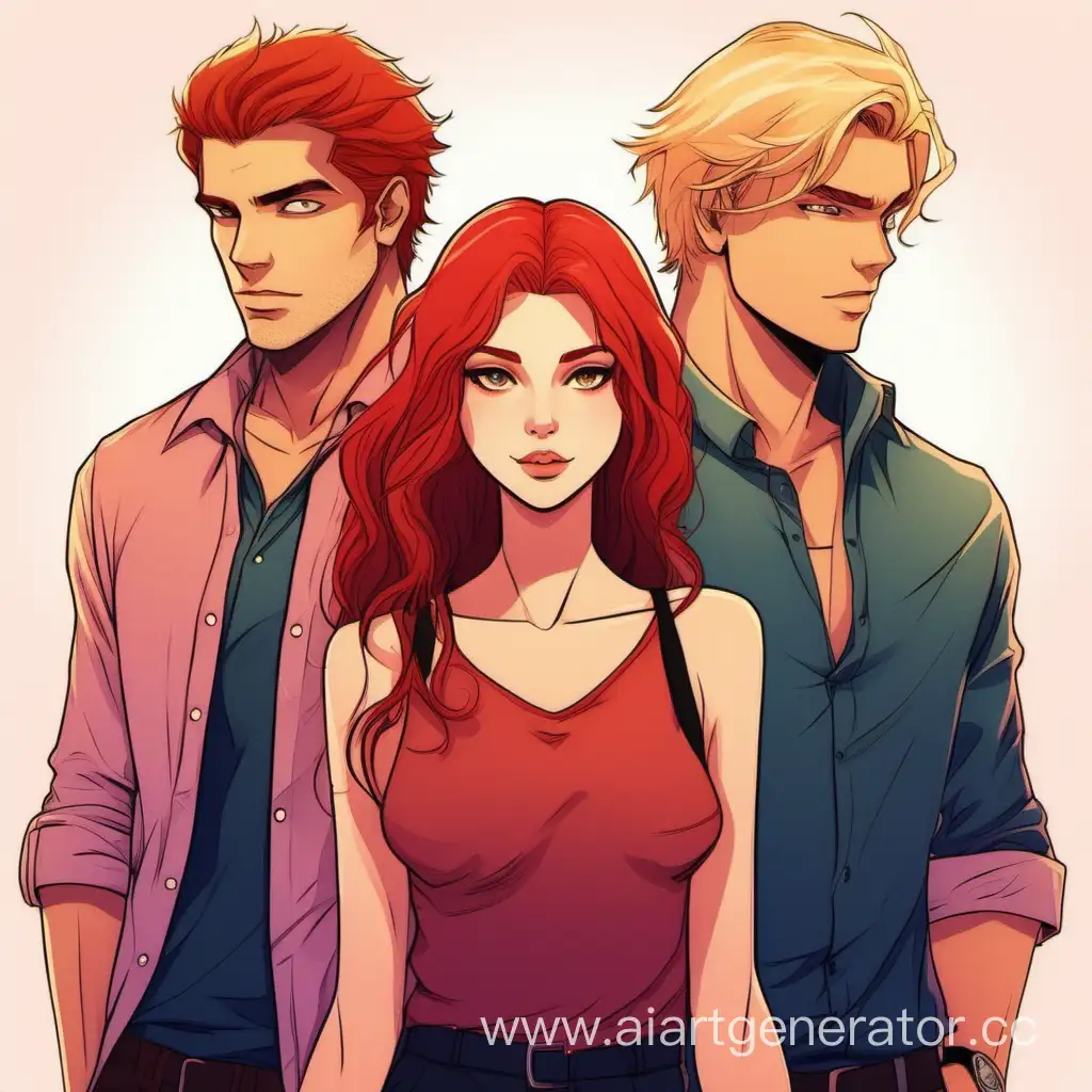 RedHaired-Girl-Stands-Between-Brunette-and-Blond-Men-in-Love-Triangle