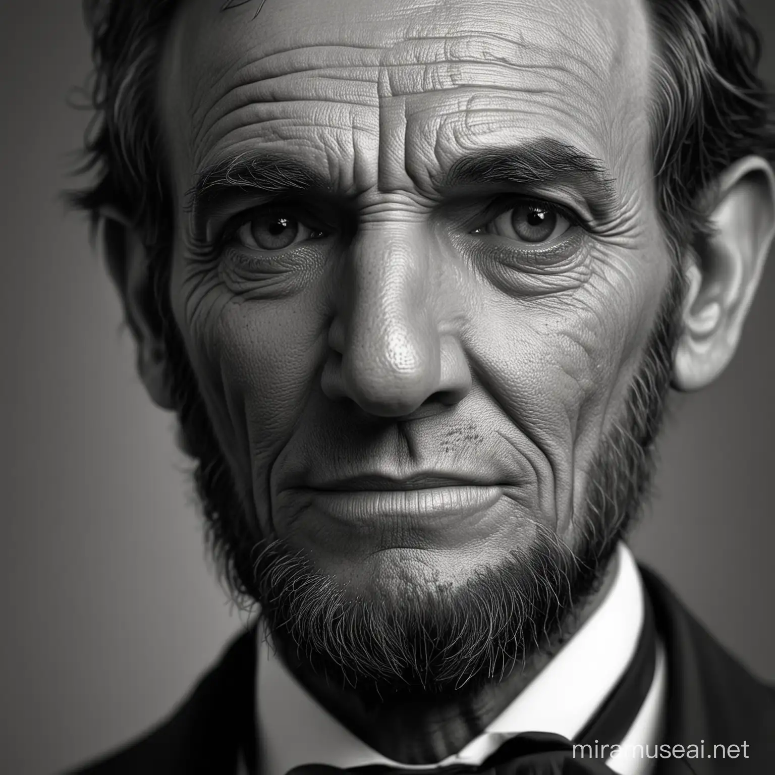 Abraham Lincoln Portrait 4K Ultra Realistic Closeup Black and White