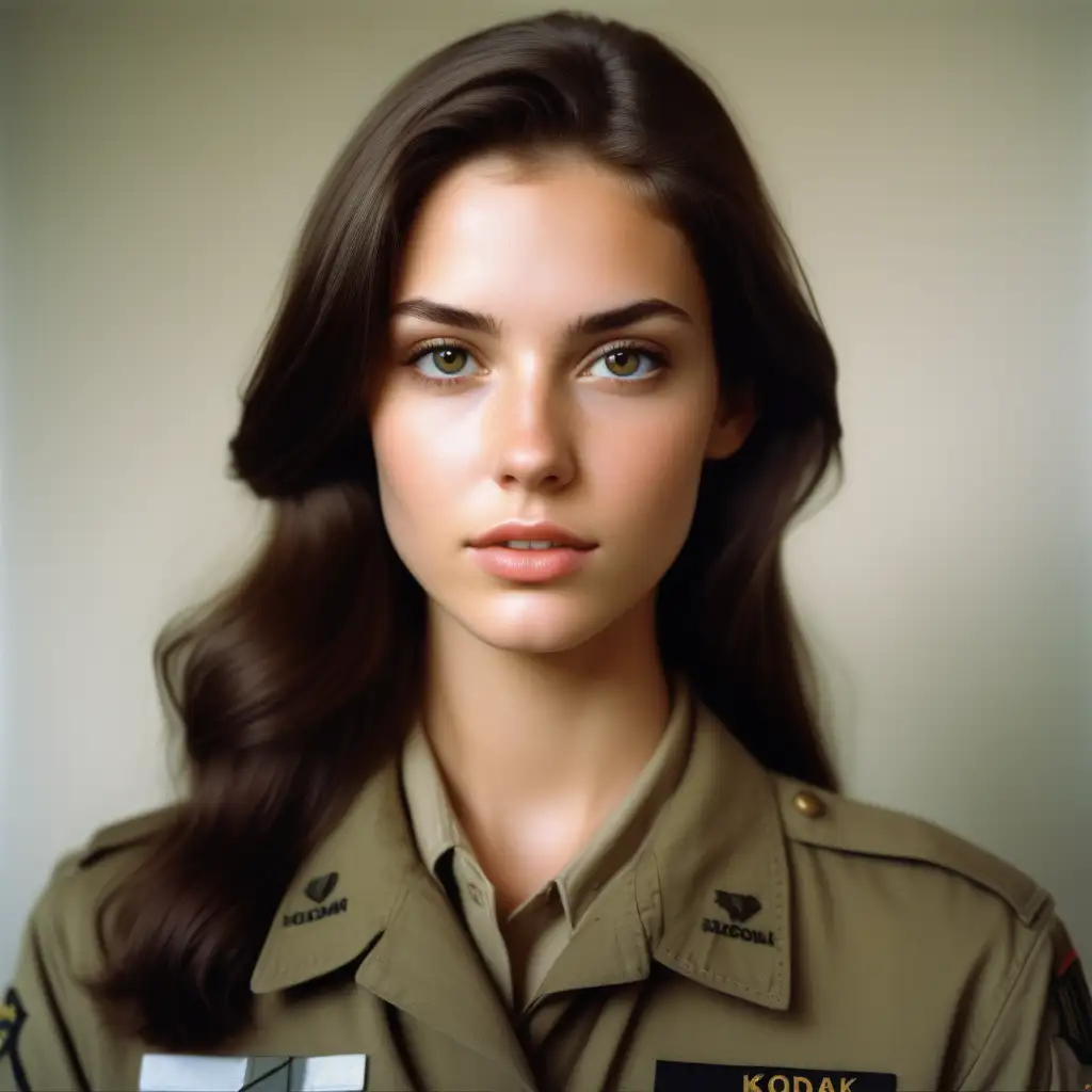 Brunette Military Woman in Kodak Gold 400 Film Portrait