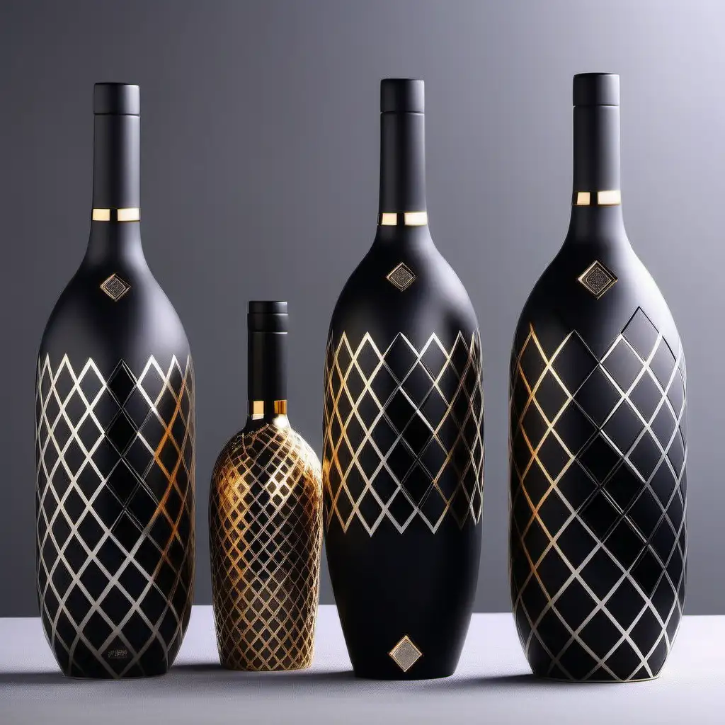 Jiuchun HighEnd Wine Bottle Stylish Silver and Black Matte Ceramic with Gold Accents