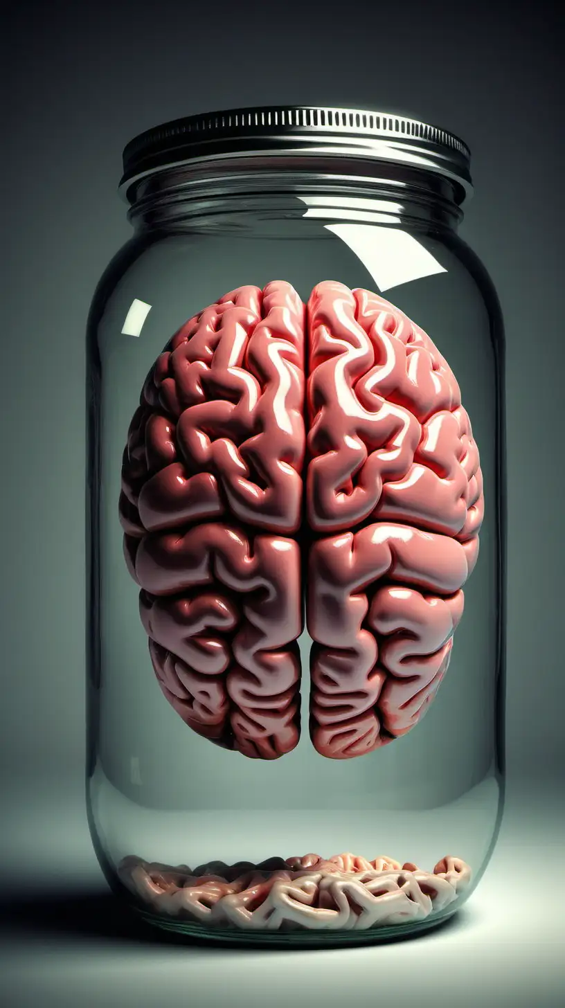 Futuristic Brain in a Jar Concept with Neural Network Wires