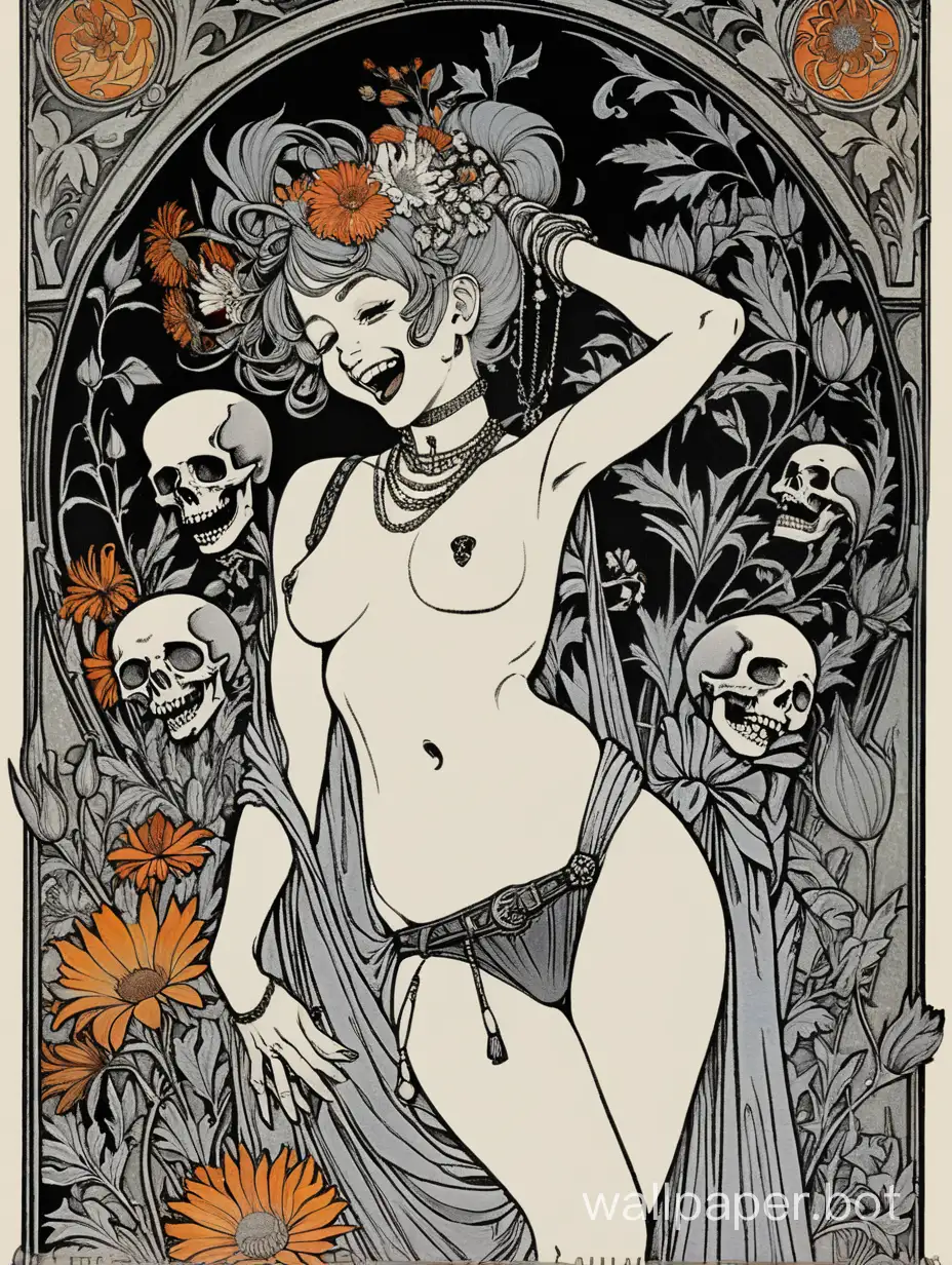 Punk-Odalisque-with-Skull-Face-amid-Explosive-Fire-and-Wildflowers