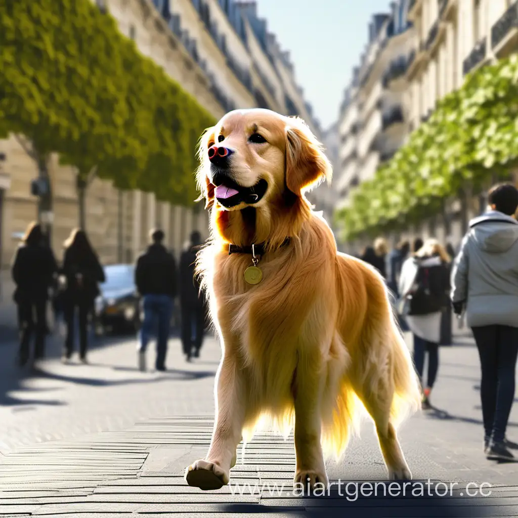  сгенерируй собачку породы золотой ритвиллер которая  гуляет по Парижу 