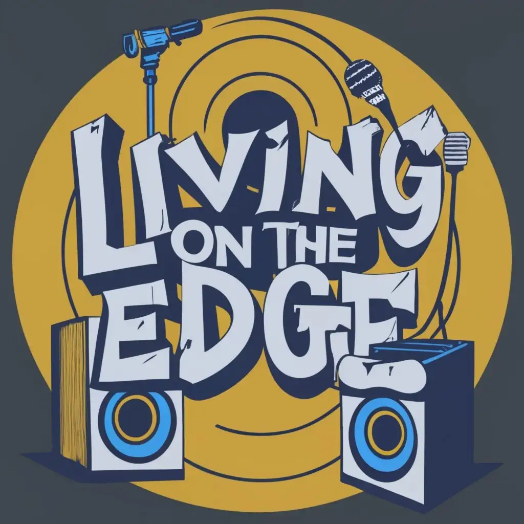 logo, Graffiti, Record, speaker, microphone, with the text "Living on the edge", typography, be used in Entertainment industry