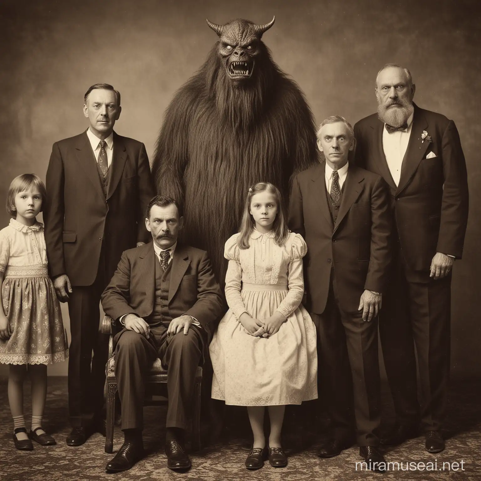 creepy family picture. they are mix of human and monsters