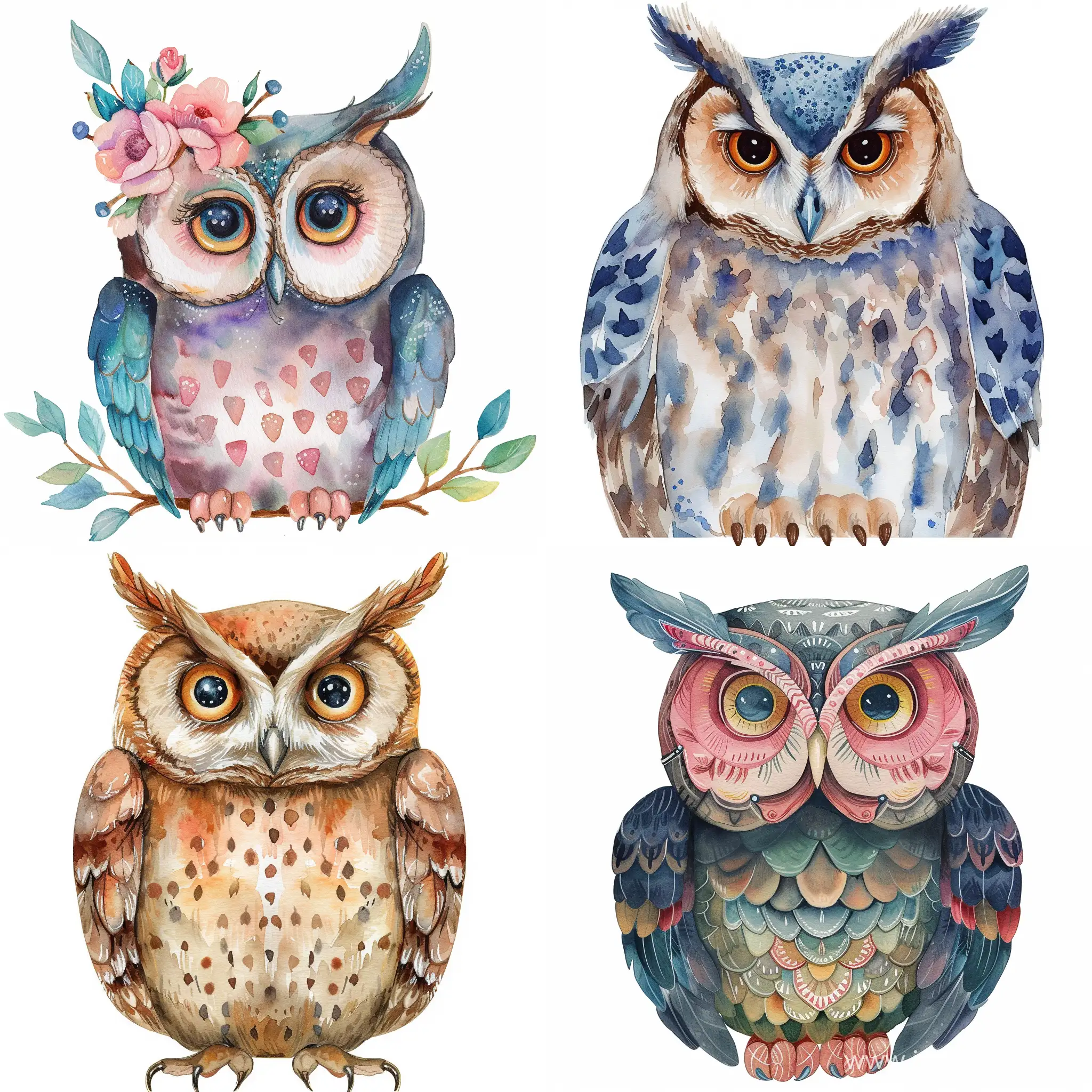 watercolour boho owl clip art