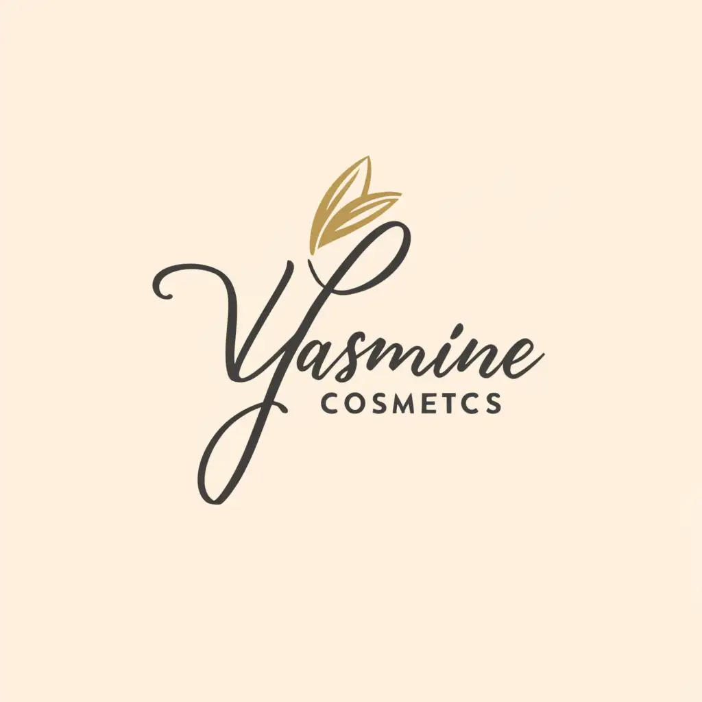 a logo design,with the text "Yasmine Cosmetic's", main symbol:Our logo features the name 'Yasmine Cosmetic's' in elegant, flowing script, emphasizing sophistication and style. The color palette includes soft, natural tones to reflect the purity and organic nature of our 100% natural cosmetic products. A subtle image of a blooming jasmine flower accompanies the text, symbolizing beauty, purity, and the natural essence of our products.,Moderate,be used in Beauty Spa industry,clear background
