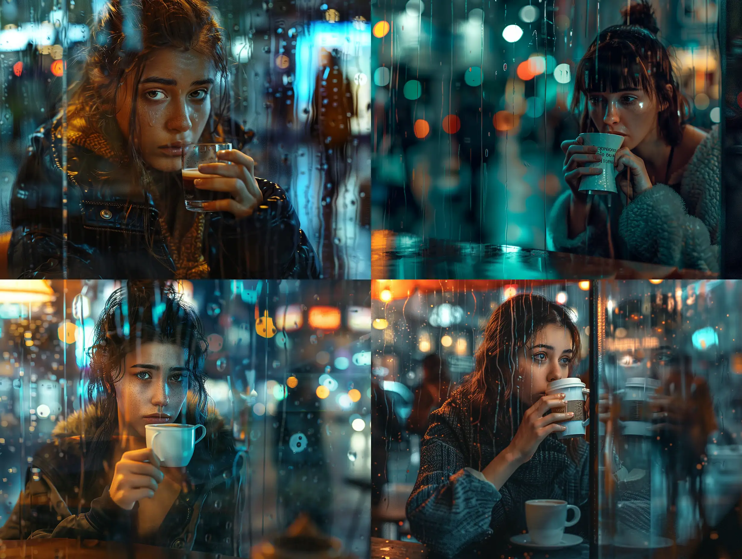 Lonely-Girl-Reflects-Over-Coffee-in-Rainy-Night-Cafe