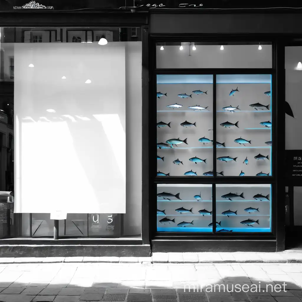 a window display for a shop with articles for fish. the imagine need to be inspire by the teme Way of Water
