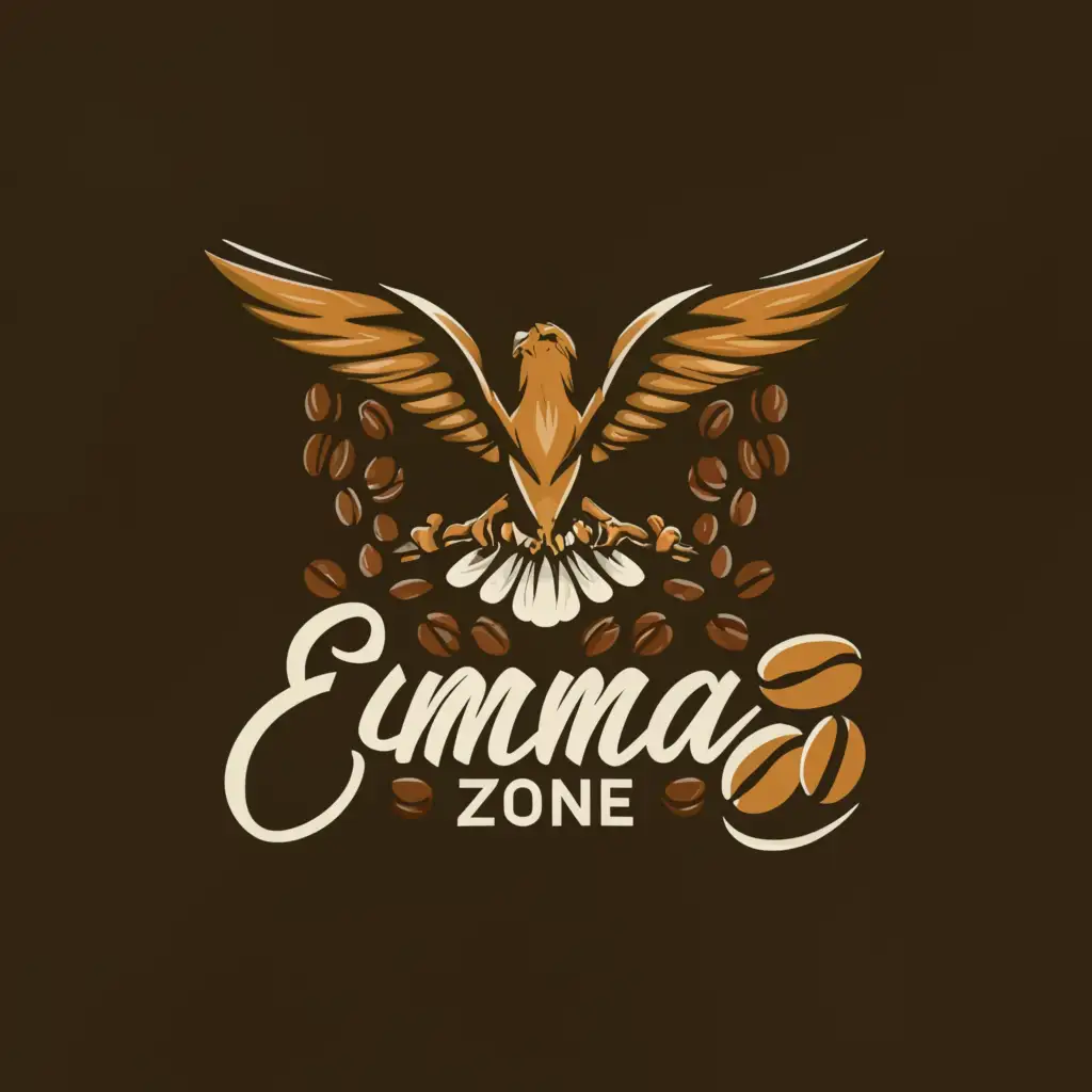 a logo design,with the text "Emma Zone", main symbol:Eagle Warrior Garden Coffee,complex,clear background