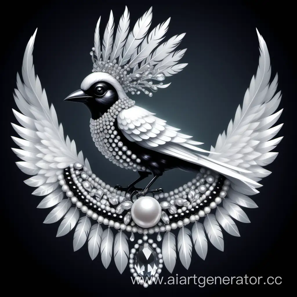 Realistic-Crystal-Magpie-Logo-with-Elegant-Bead-Arrangement