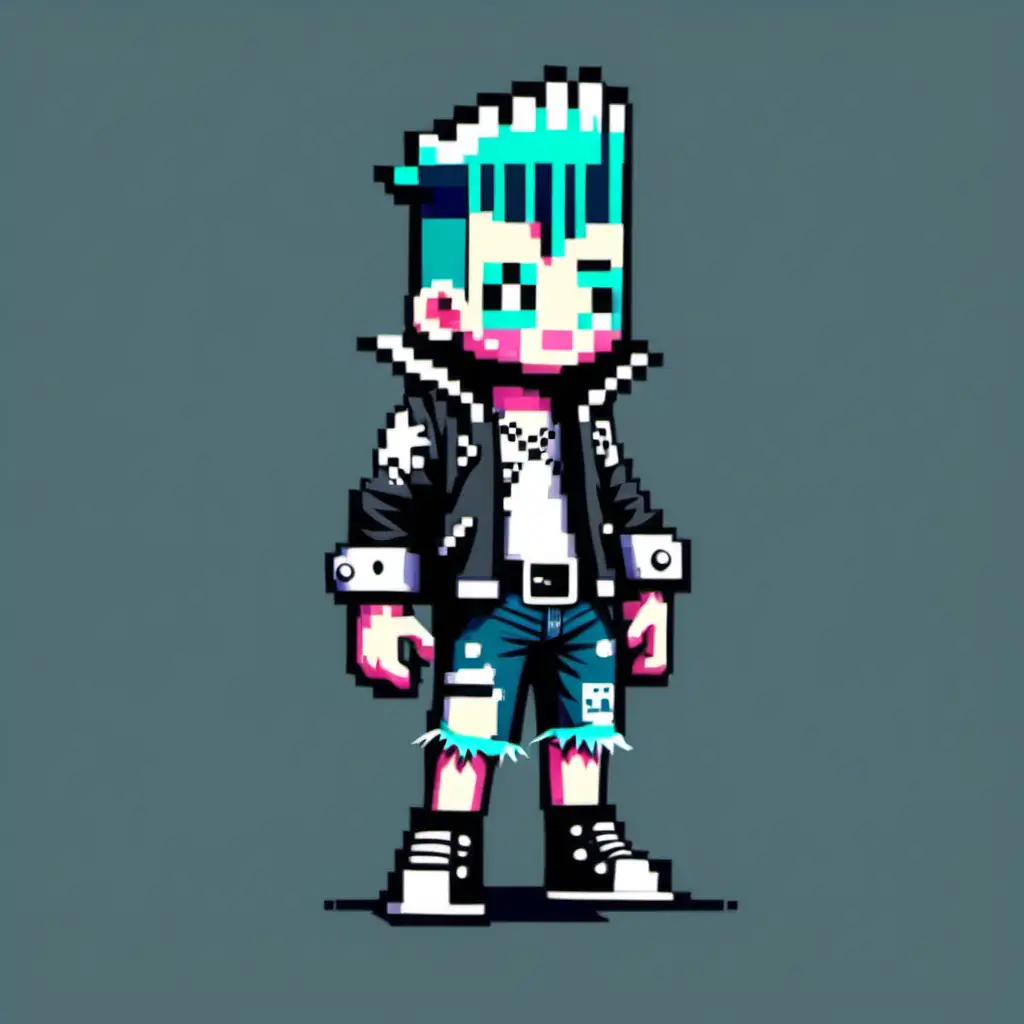 Pixelated Punk Character Standing Tall