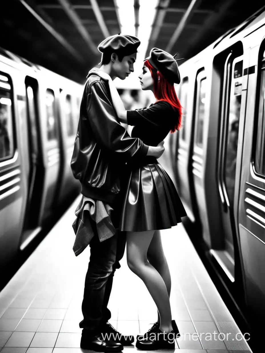 Teenage-Couple-Embracing-at-Departing-Metro-Station