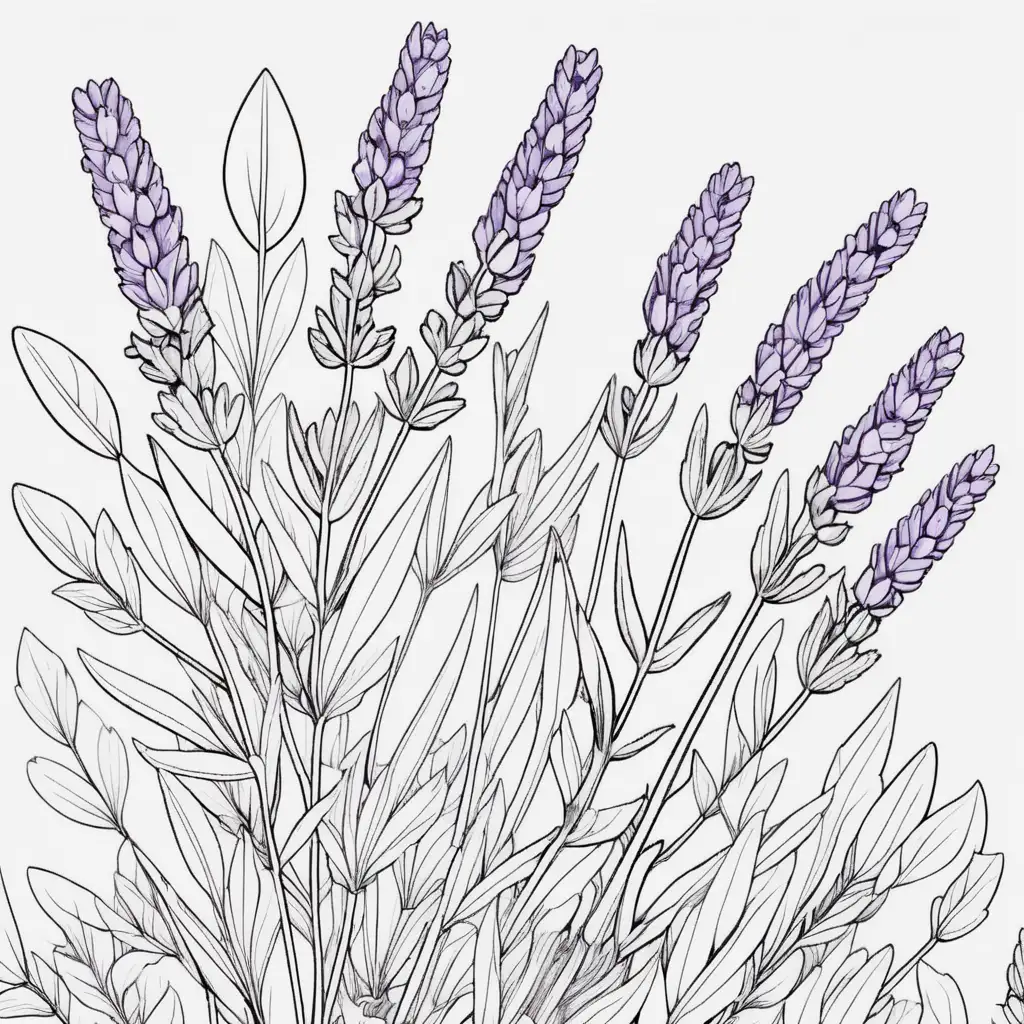 Minimalist Lavender and Leaves Coloring Page