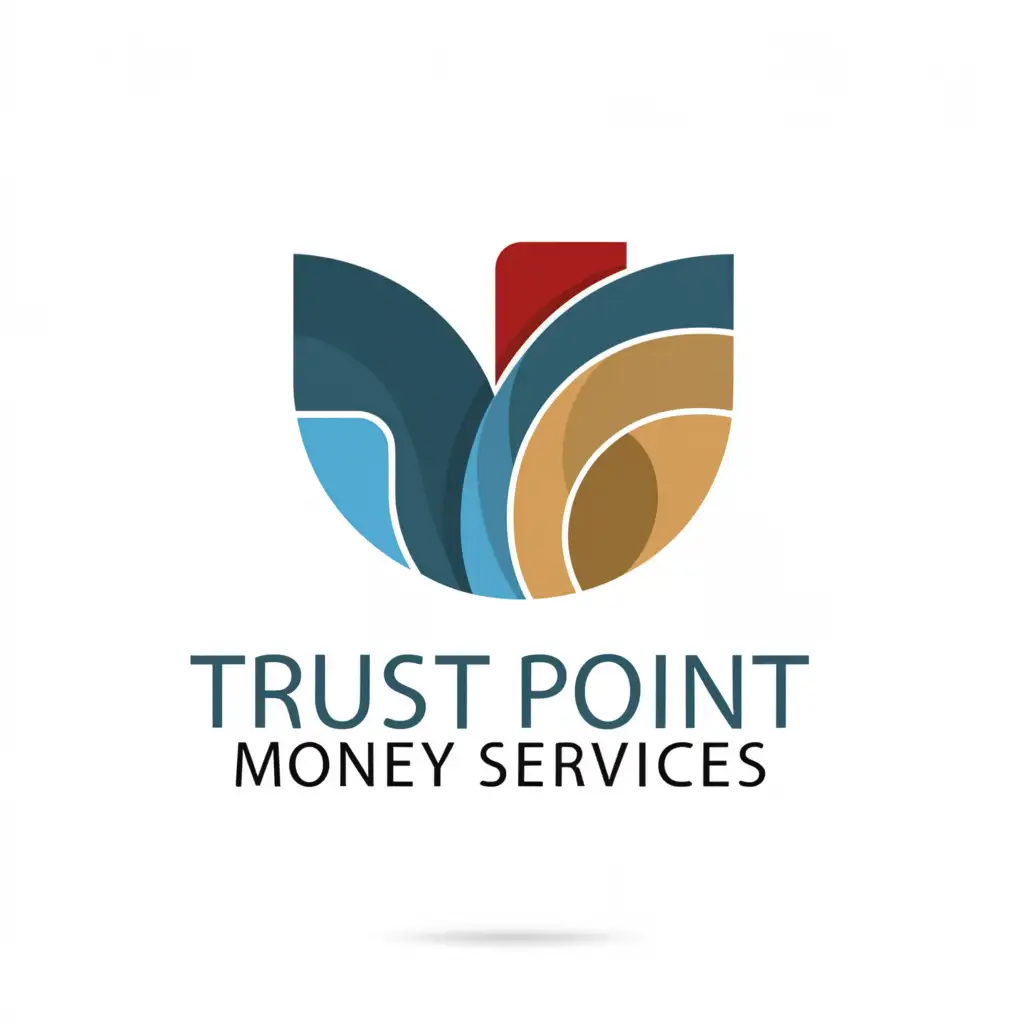 a logo design,with the text "TRUST POINT MONEY SERVICES", main symbol:TPM IN A BIG GOLD BLUE RED  WATERY HALF CIRCLE WITH A SHADOW,Moderate,be used in Real Estate industry,clear background
