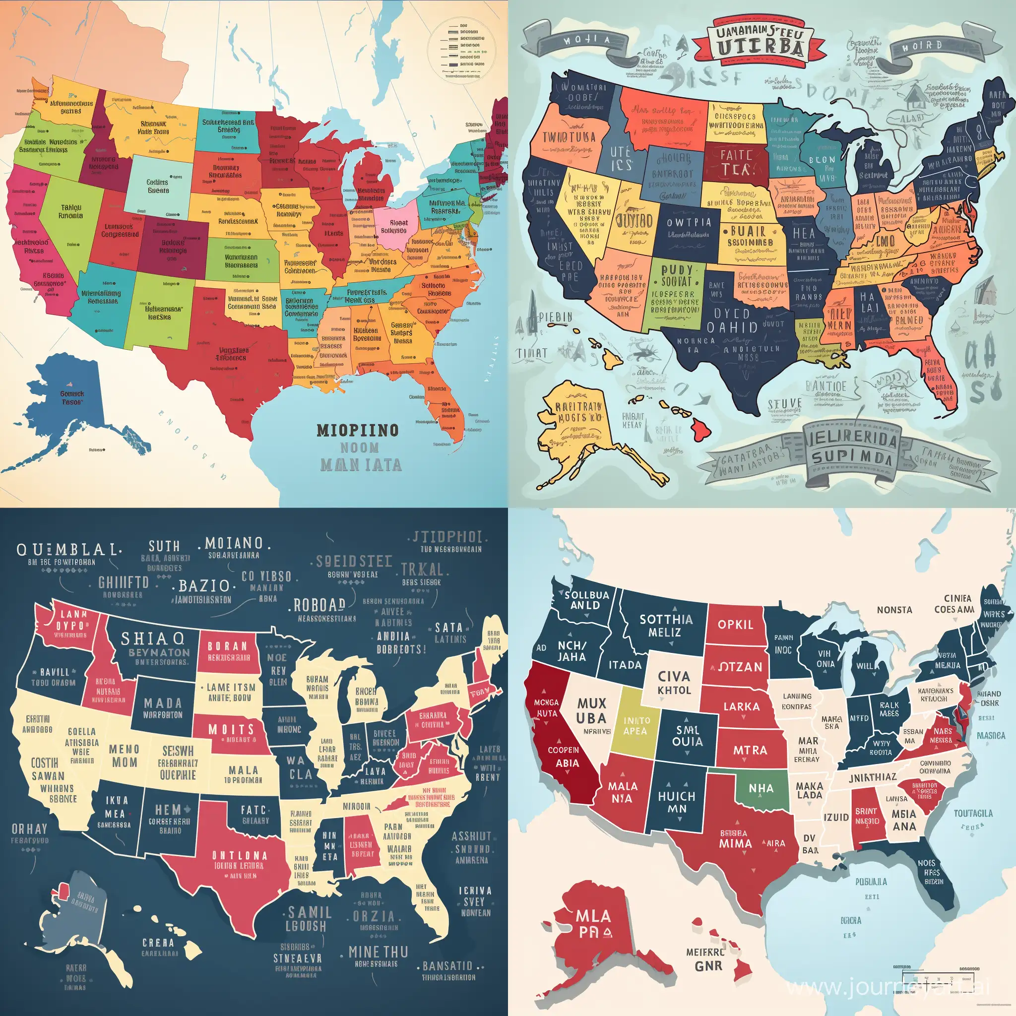 map of the USA and states with names