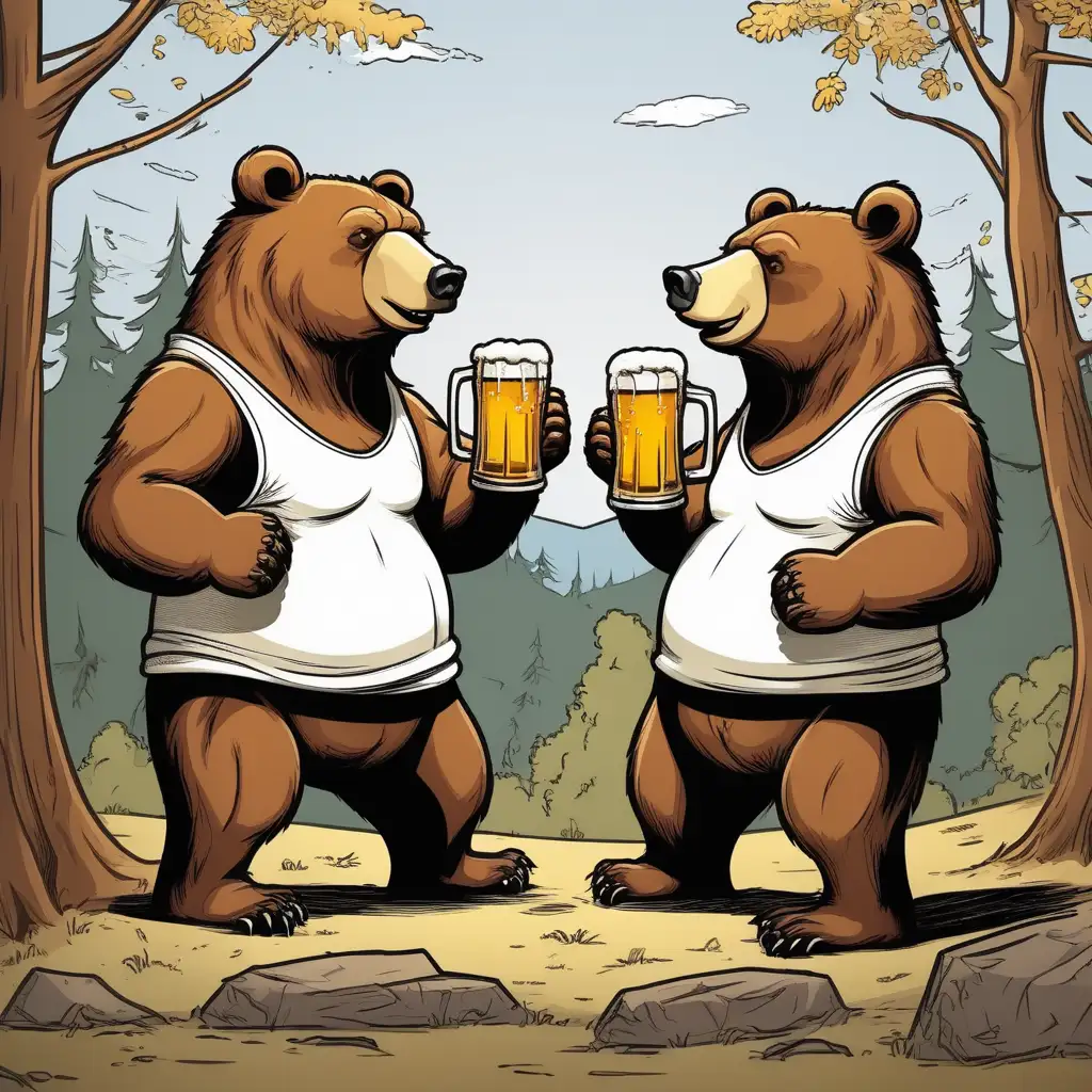 Two bears drinking beer (comic style)