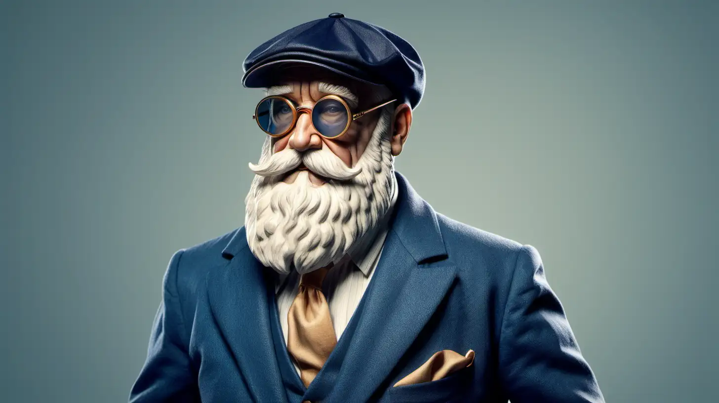 Eccentric Old Man Portrait Quirky Character in Gatsby Cap and Goggles