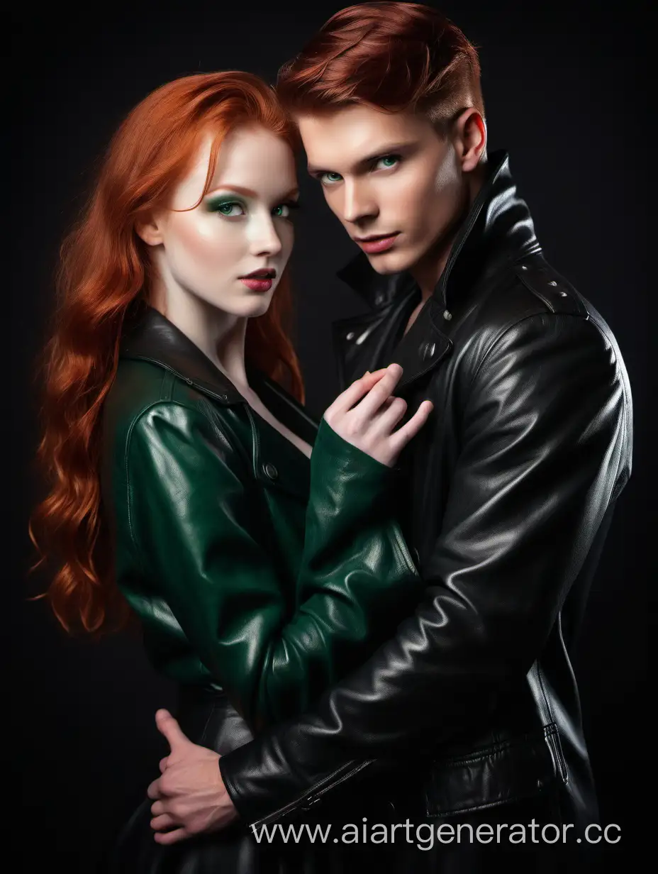 Romantic-Encounter-Young-Man-in-Leather-Coat-with-Beautiful-Redhead-Dancer