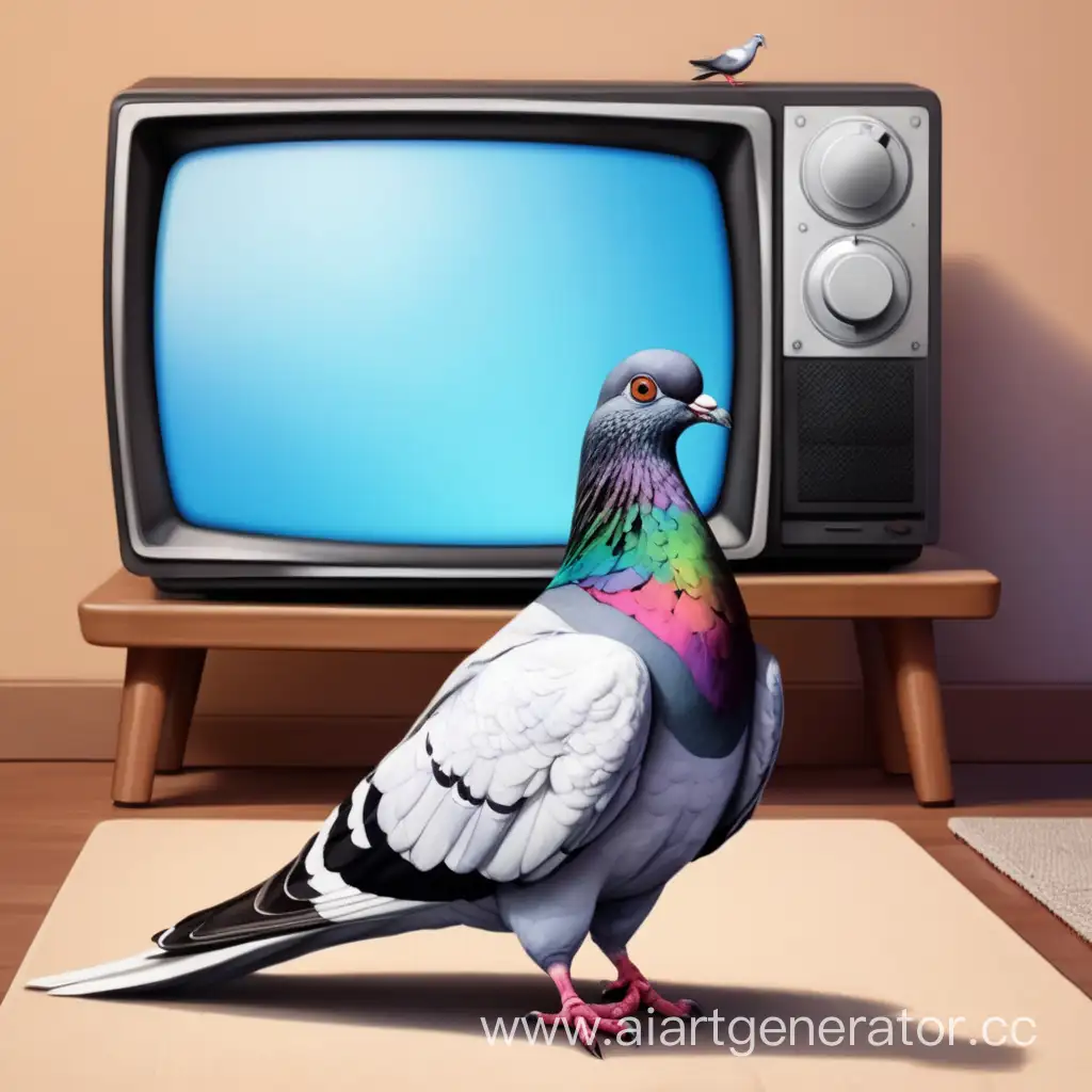 голубь смотрит телевизор