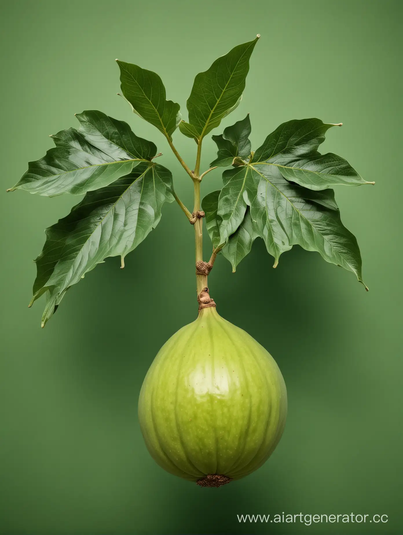 big Fig with green leaf green background