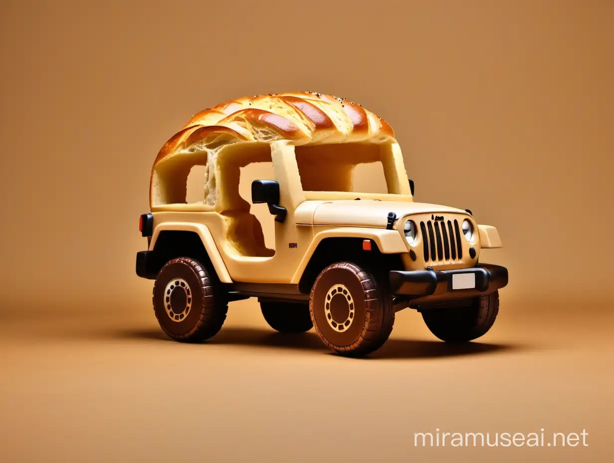 Jeep WranglerShaped Bread on Brown Background with Low Angle View