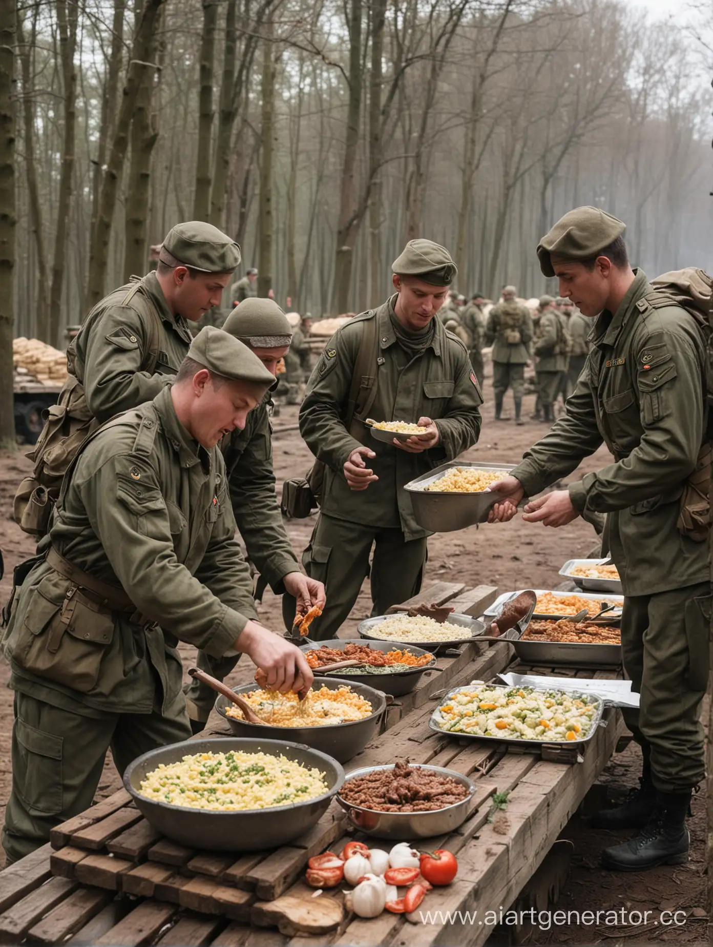 на привале военные готовят еду