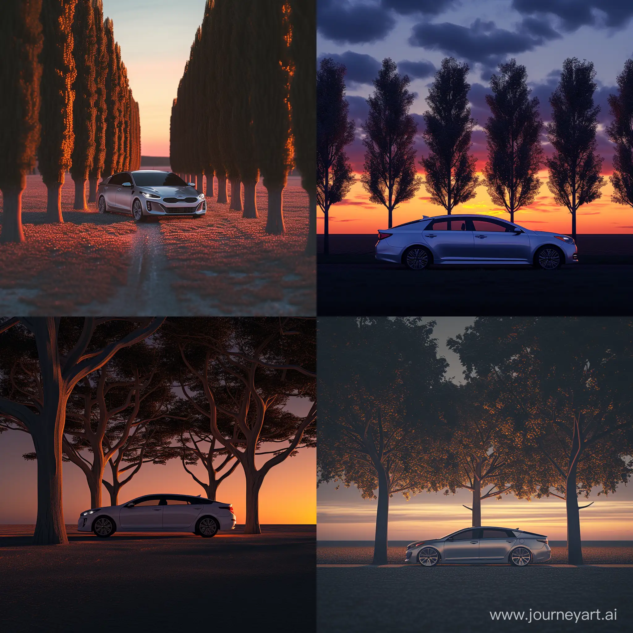 Cinematic-Sunset-Drive-Kia-Optima-Glides-Through-Silver-TreeLined-Plains-in-HyperRealistic-8K